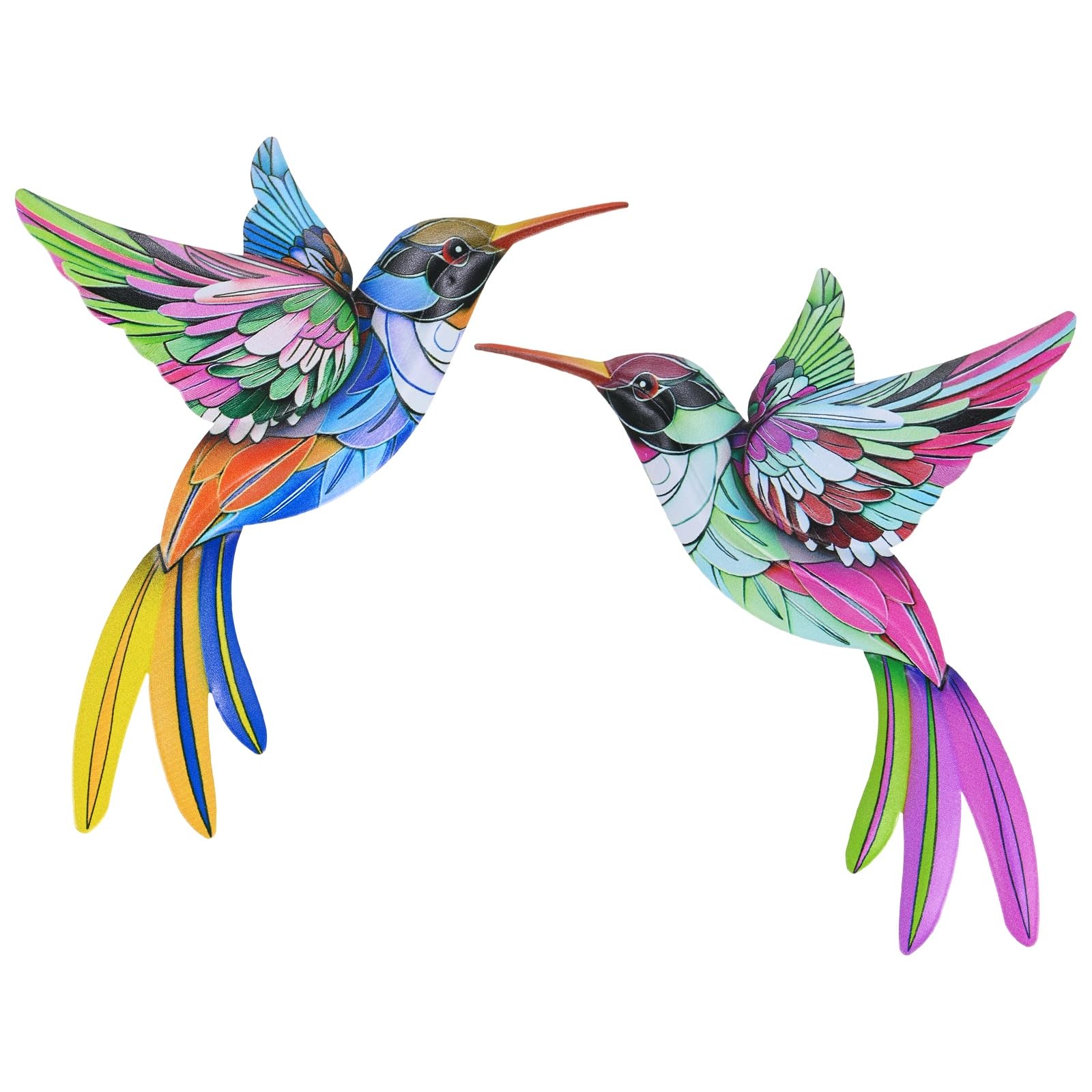 M METERXITY 2-Pack Metal Hummingbird Wall Art Decor, Iron Colorful Birds Outdoor Sculpture Wall Decorations Hanging Decor Ornaments for Garden/Fence/Patio/Balcony [Colorful 1]