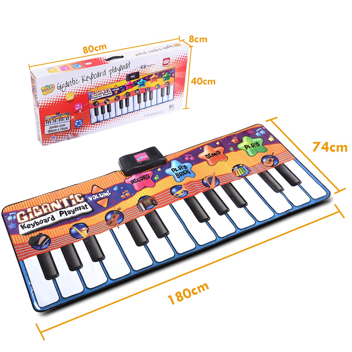 DEQUBE XL Musical Piano Floor Blanket, Black/White, 180 X 73 Cm (917D00036