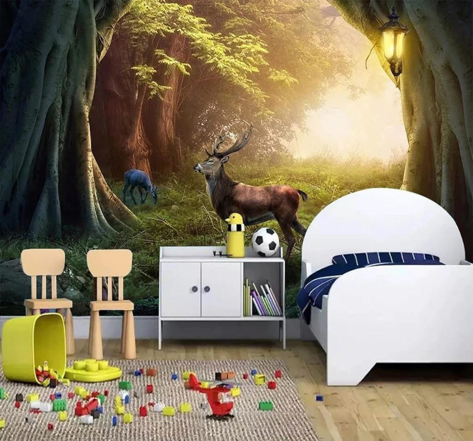 Tzxztt Three Dimensional Forest Sunlight Reindeer Natural Landscape Modern 3D Wallpaper Premium Textured Silk Neutral Tones Material Ideal for Living Room Bedroom-150cm×105cm