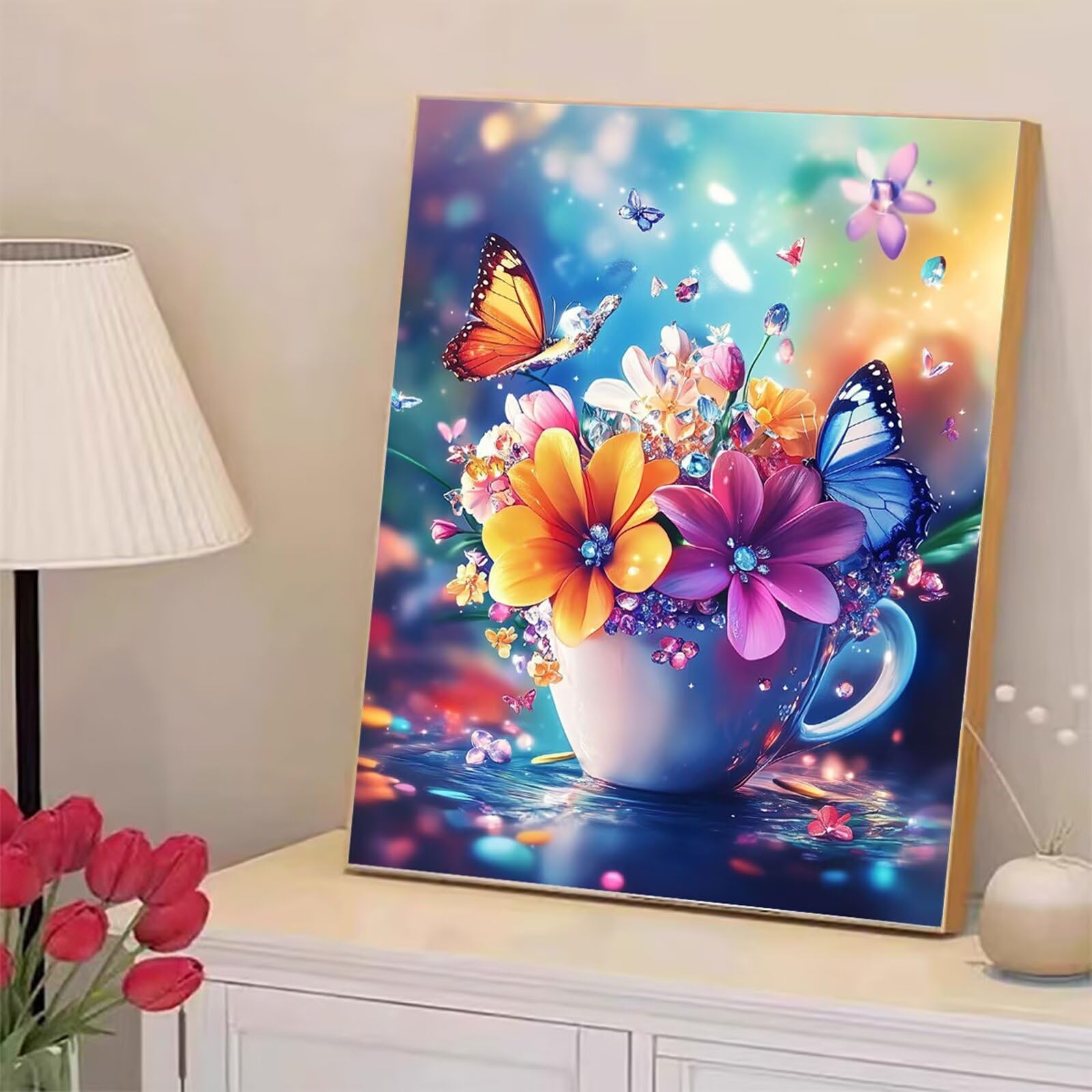 Kompletny zestaw do malowania diamentowego dla dorosłych, 5D diamentowa sztuka kryształowa sztuka, 60 x 90 cm DIY kryształowa mozaika z kryształem górskim na płótnie do dekoracji domu i relaksu, kwiat