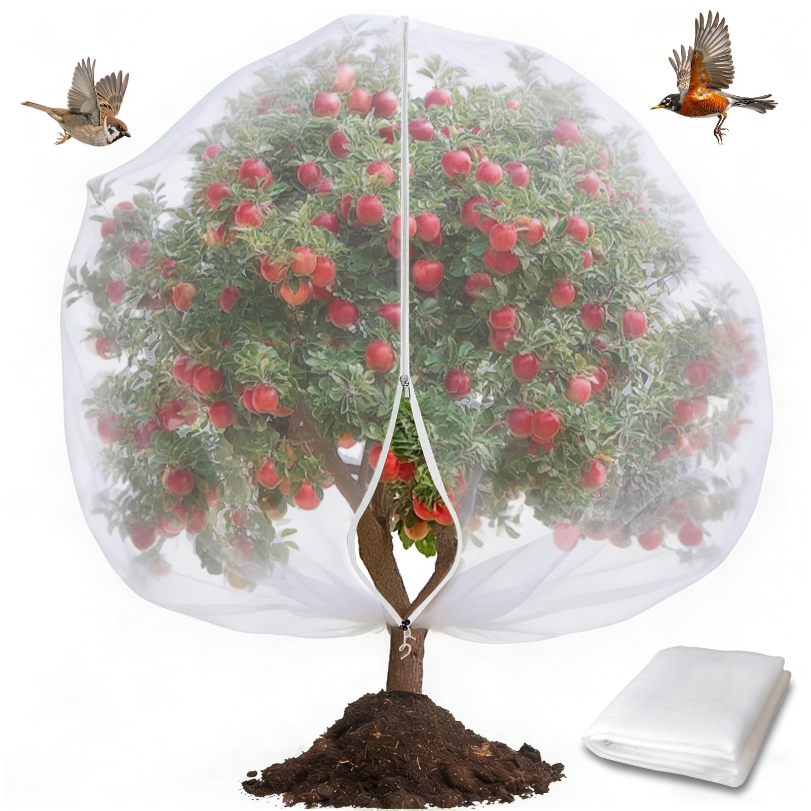 NICEWAT Fruit Tree Netting Bird Protection with Zipper, 2.4M*2.4M Garden Netting Cherry Plant Net, Heavy Duty Bird Netting for Fruit Trees, Cherry Tree Netting for Strawberries, Blueberry, Fruit Tree