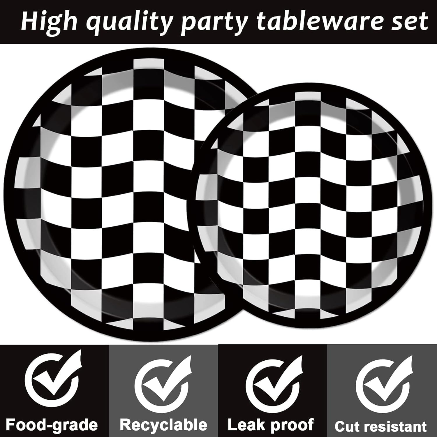 96PCS Race Car Birthday Party Decorations Black and White Checkered Plates Sports Themed Table Supplies Decorations Racing Dessert Plates Napkins Forks for 24 Guests Racing Car Birthday Party Favors - Image 4