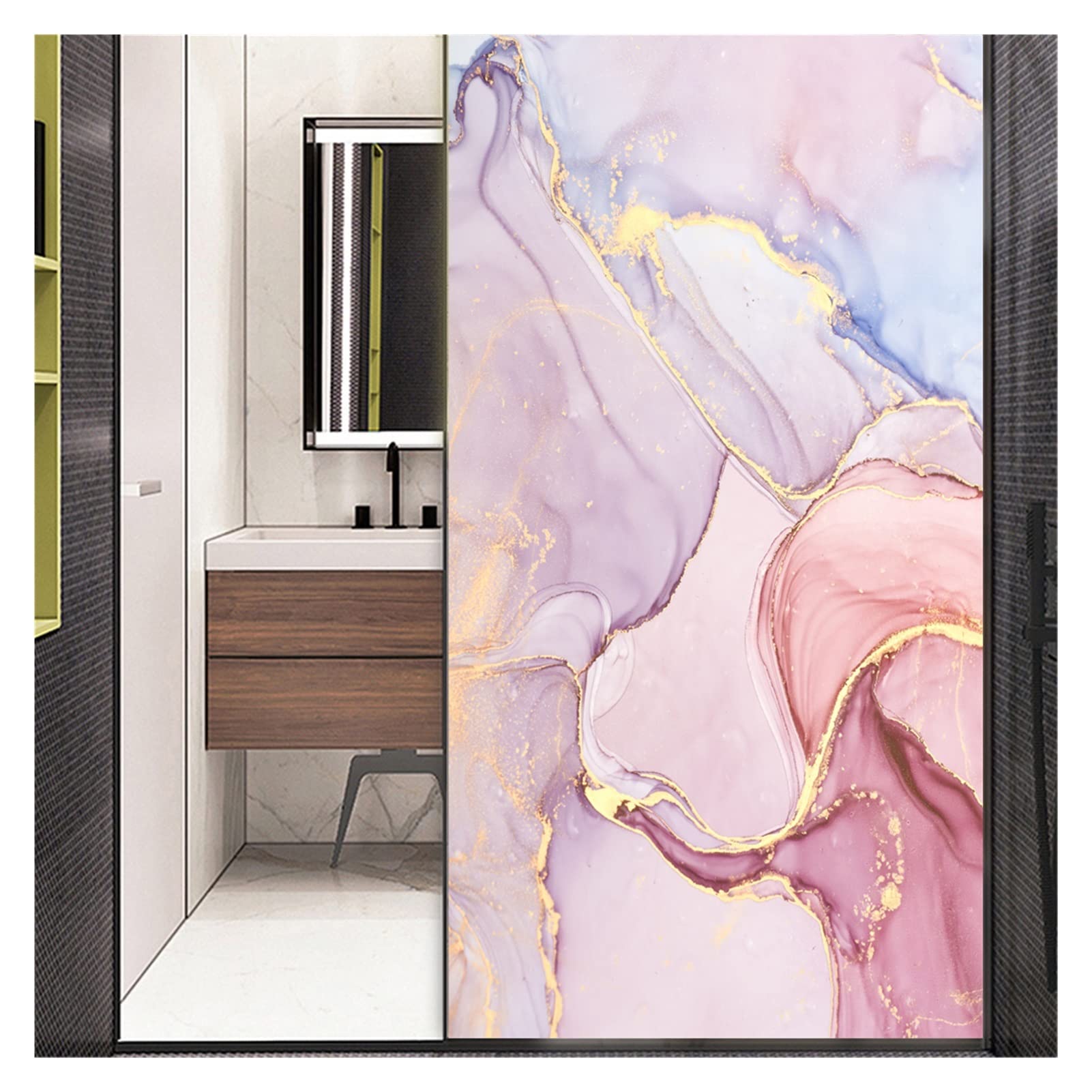 Window Film Windows Film Decorative Marble Style Stained Glass Window Stickers No Glue Static Cling Frosted Tint(Pattern F,60x200cm WxH)