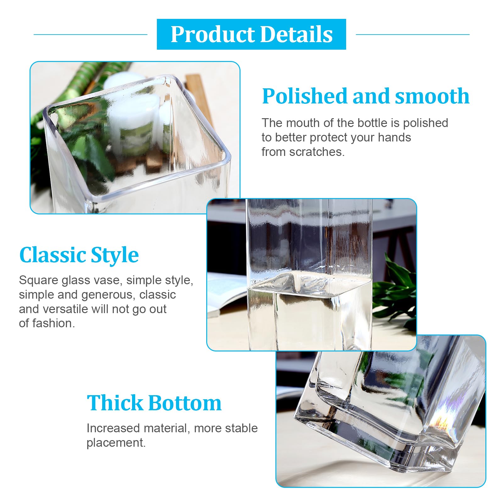 Vaso Trasparente per Decorare Stanza, Moderni da Interno Design Rettangolare Vasi Unico per Decorazioni Casa per Arrangementi Floreali E Decorazione Domestica (40 x 12cm Vaso vetro)