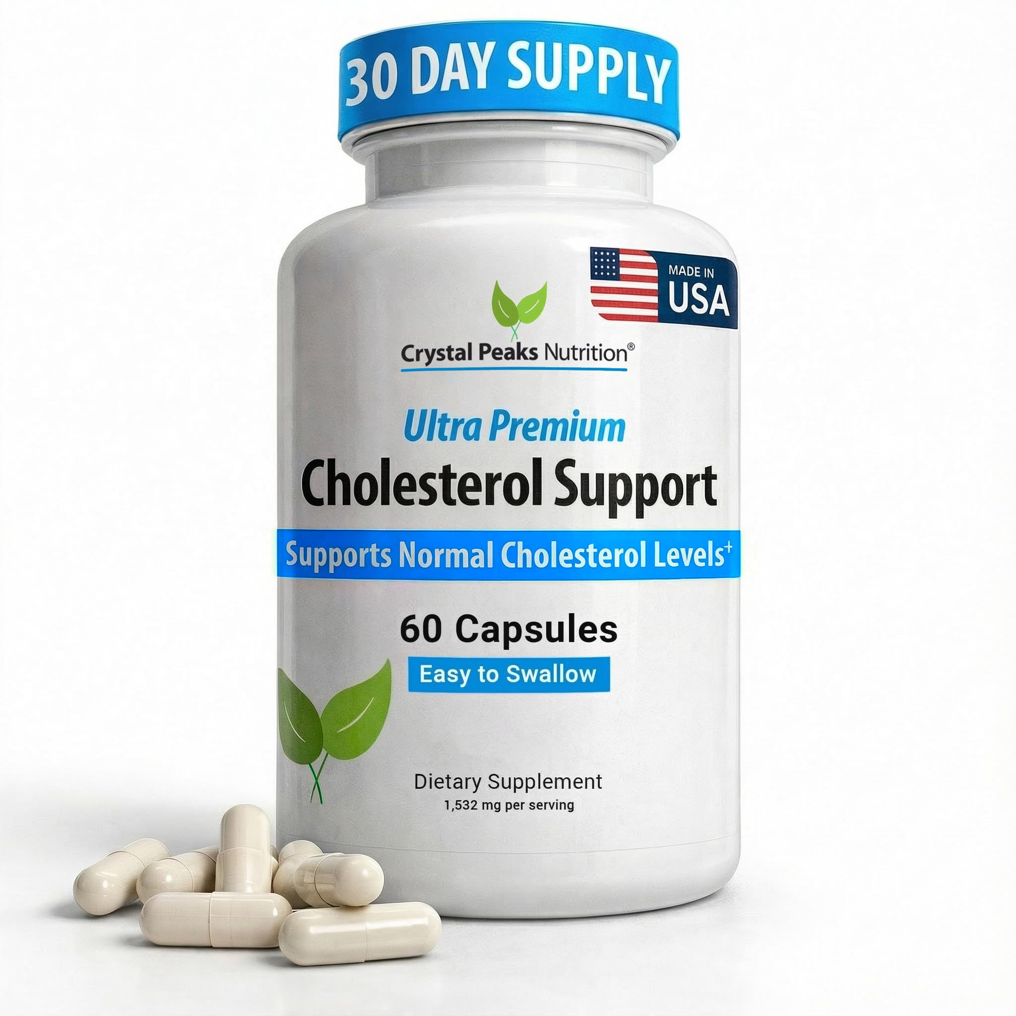 CRYSTAL PEAKS NUTRITION Cholesterol Supplement - All-Natural Ingredients to Support Normal Colesterol Levels. Supports Optimal Circulation. 60 Capsules
