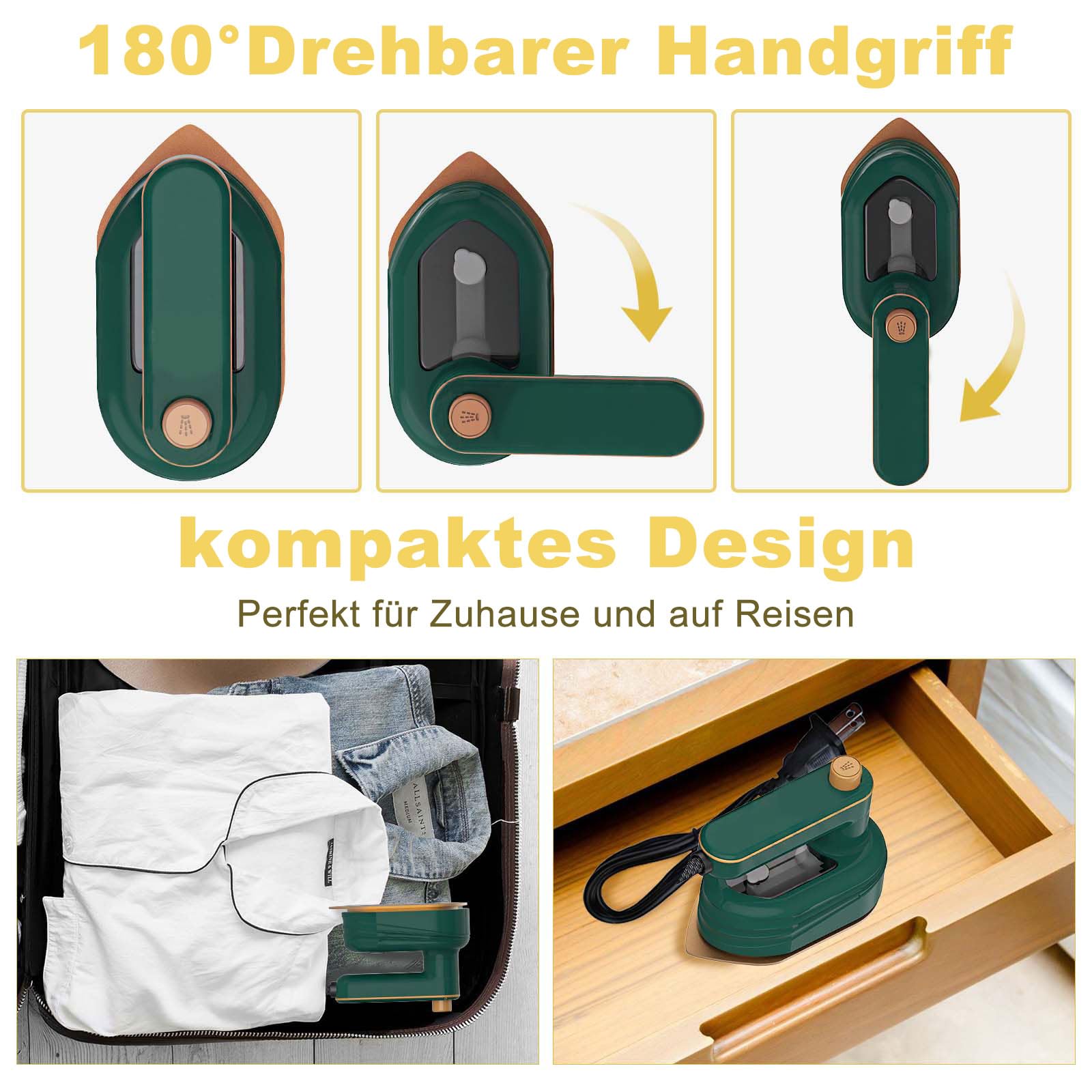 Mini Dampfbügeleisen 2-in-1 – Faltbar, 180° Schwenkbar, Für Reise, Hotel & Zuhause, In Weiß