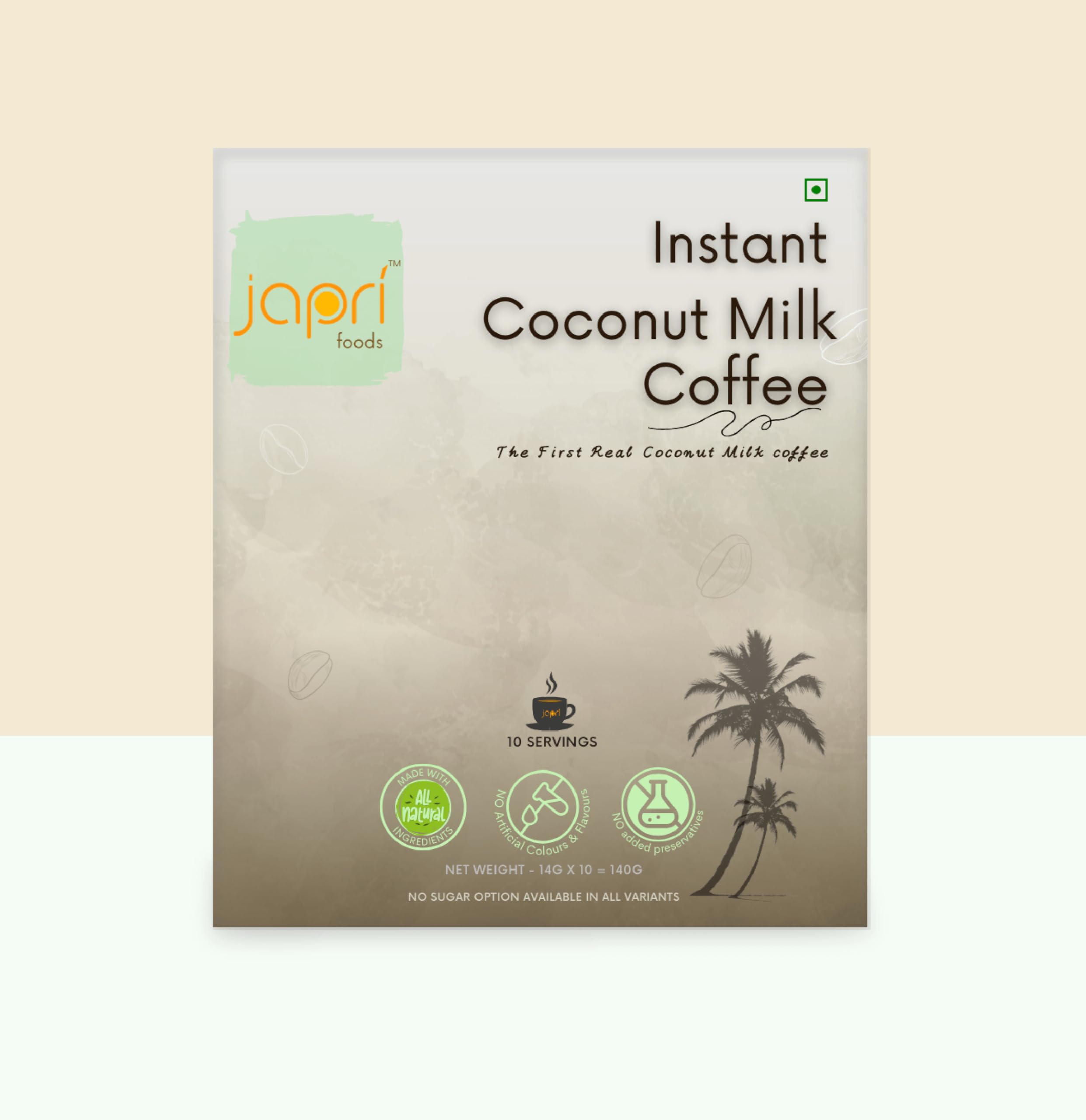 Japri Instant Coconut Milk Coffee Premix Plant Based Lactose Free Non-Dairy Coffee Vegan Friendly 14g x 10 Sachets (140g)