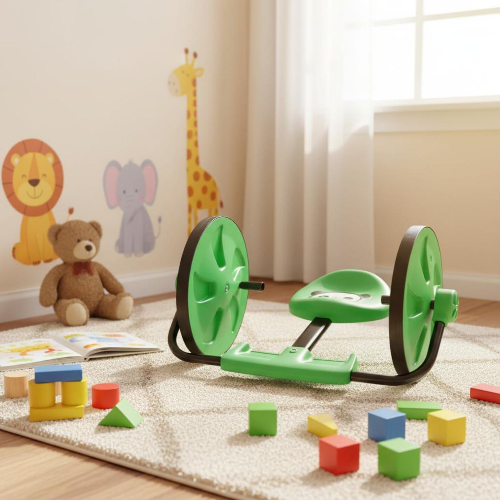 predolo Handkurbel-Fahrzeug Sinnes-Training Wackelauto Motorikförderung Indoor-Rollfahrzeug für Kinder, Kleinkinder, Drinnen, Kindergarten, Draußen, Grün