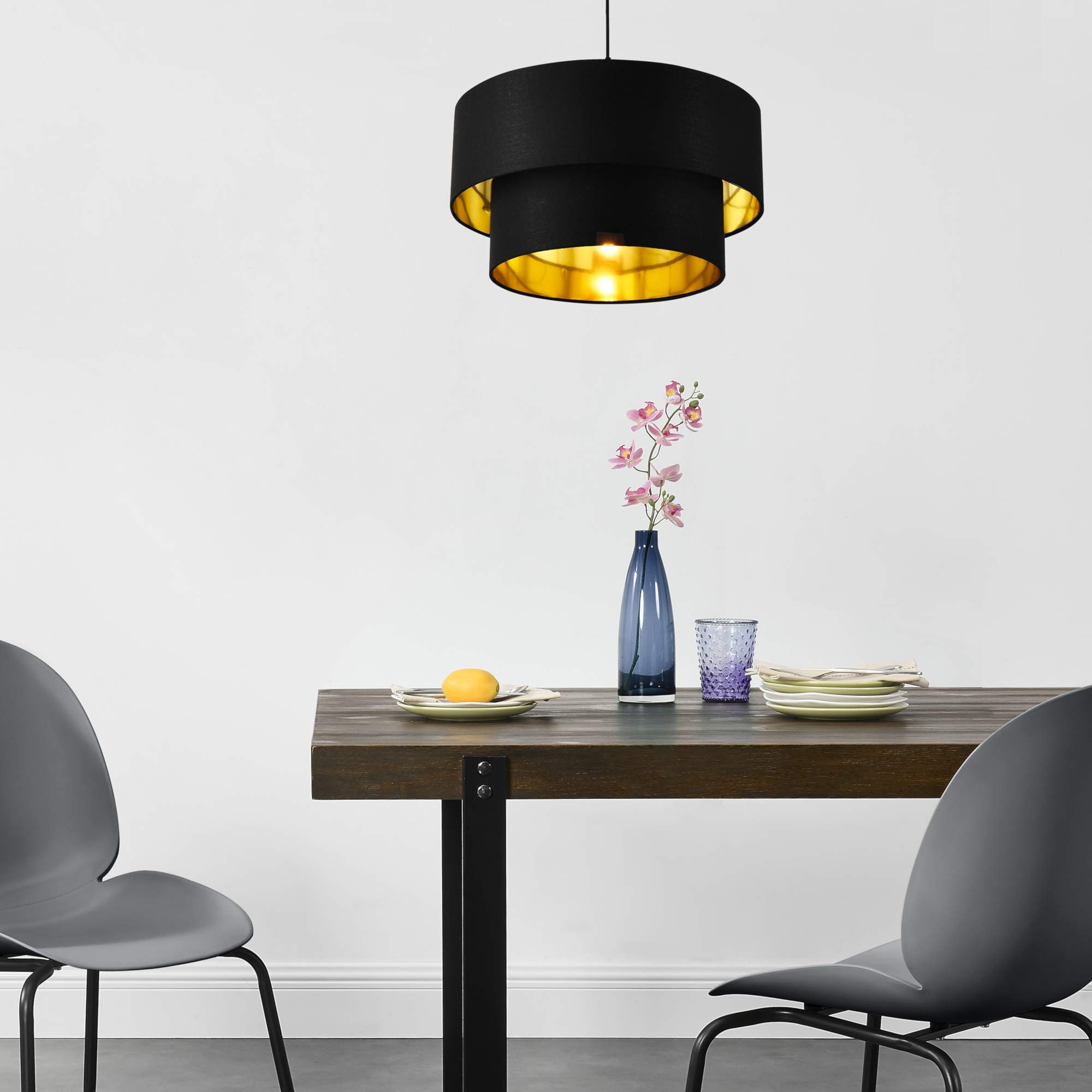 lux.pro Lámpara Colgante Lámpara de techo 149 cm con Cable E27 60W Luz Efectiva Iluminación interior 230V 50Hz Interruptor de pared Diámetro de pantalla 40 cm Negro y Dorado
