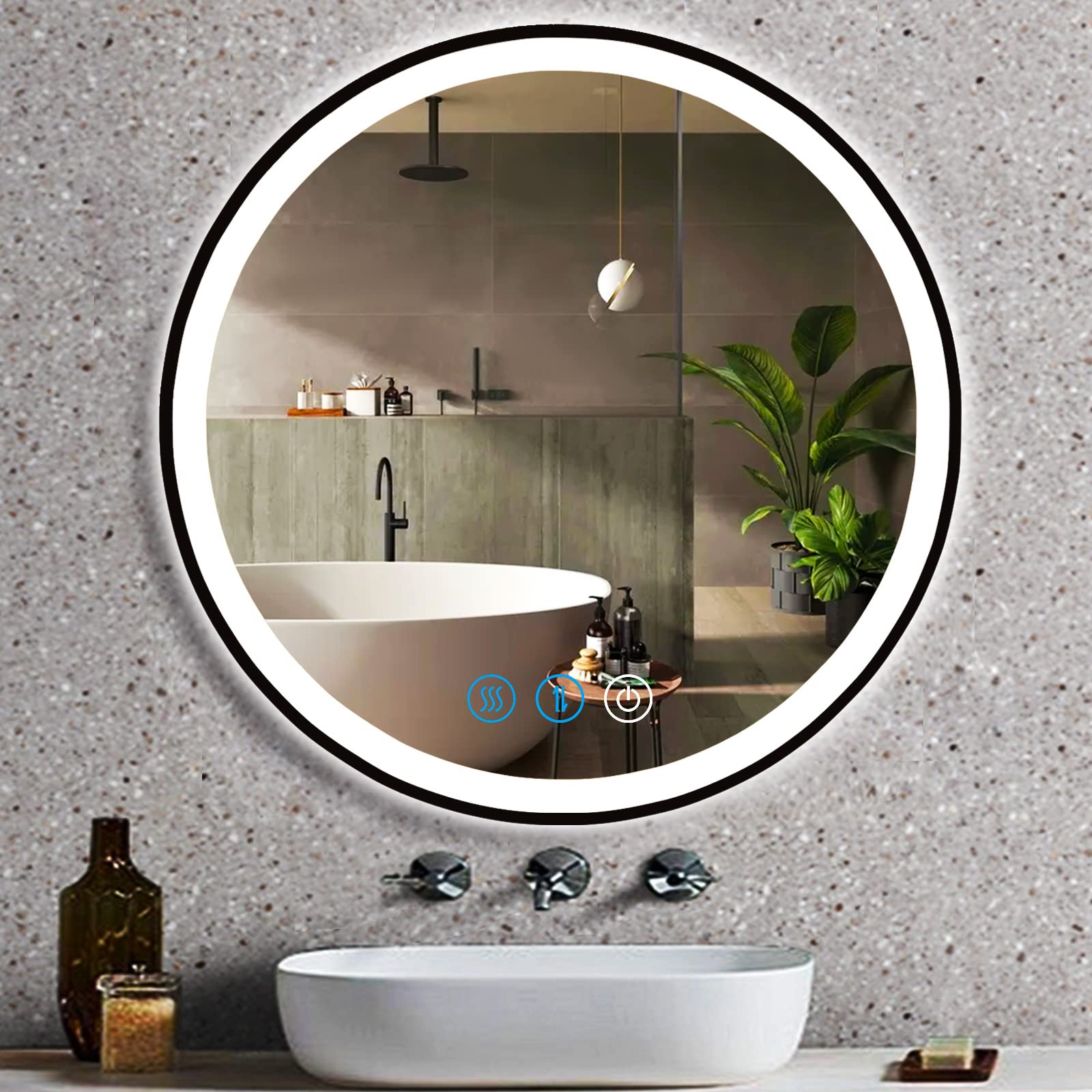 Buy DIDIDADA 20 Inch Round LED Bathroom Vanity Mirror with Lights Black