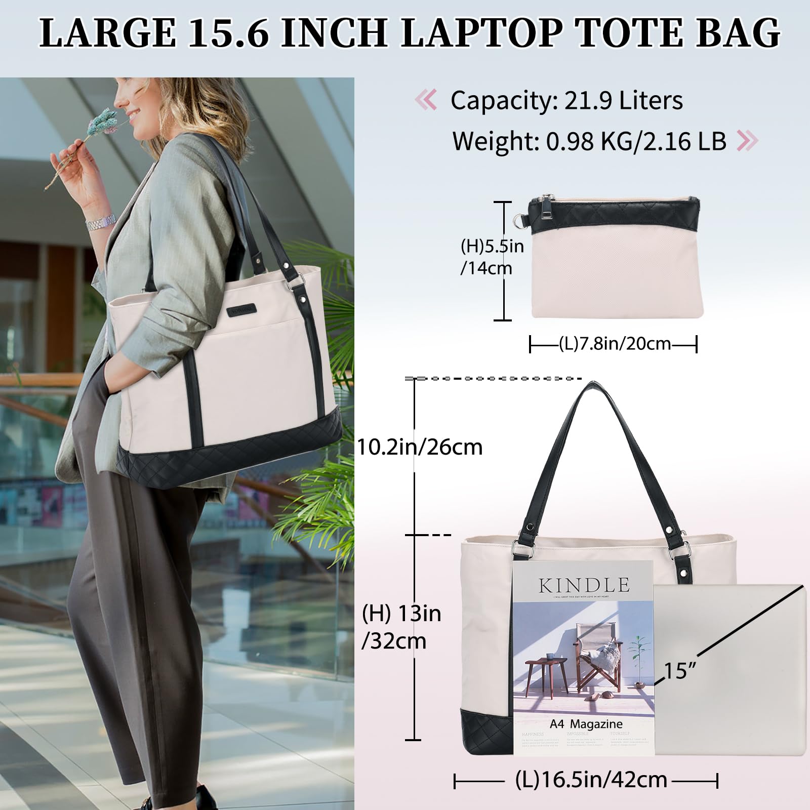 VX VONXURY Bolso Mujer Grande Bolso Tote Mujer para Portátil 15.6 Pulgadas Bolso Portatil Mujer para Trabajo Compras Universidad
