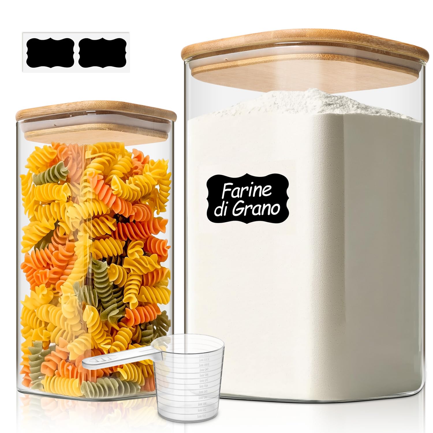 ComSaf 2er Set Vorratsgläser mit Deckel Luftdicht 1,1L/3,4L – Glasbehälter mit Deckel & Vorratsgläser, Perfekt für Mehl Aufbewahrung Glas, Müslibox und Pulver Behälter，Küchen Organizer