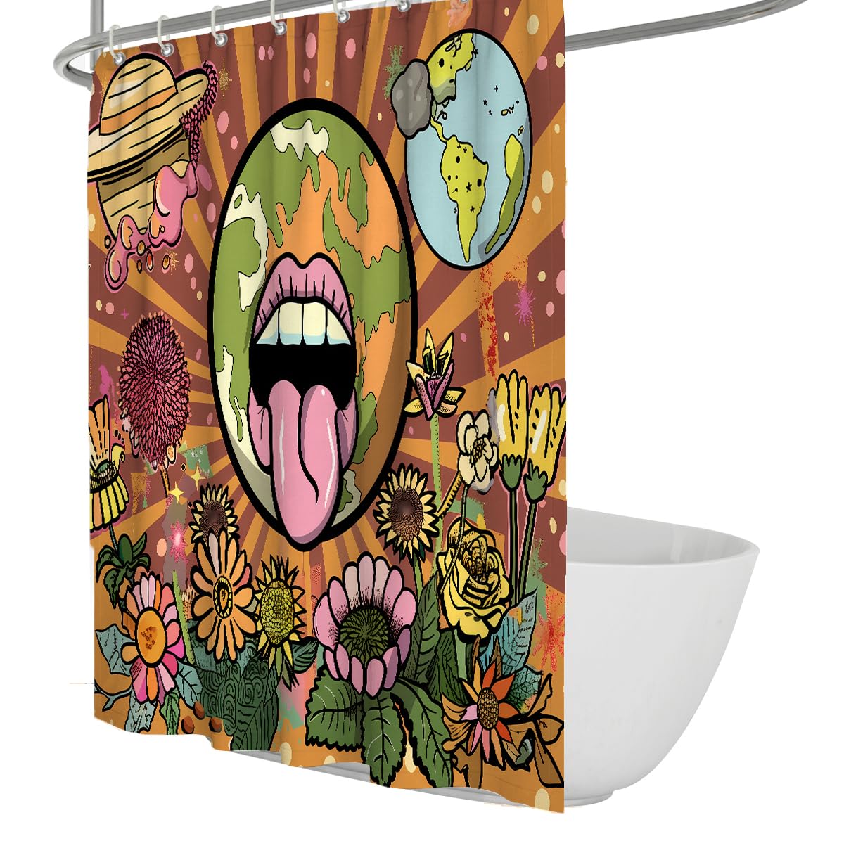 Rideau de Douche Bouche Florale Graffiti Hippie rétro 180 x 180 cm