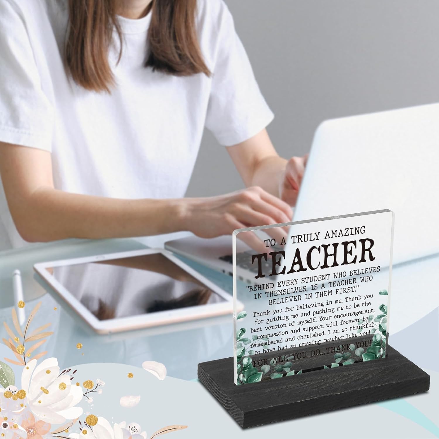 Teacher Gifts for Women, Teacher Appreciation Thank You Gift, Teacher Leaving Going Away Retirement Christmas Birthday Gifts for Women, Teacher Plaque Desk Decorative Signs GXX21 - Image 3