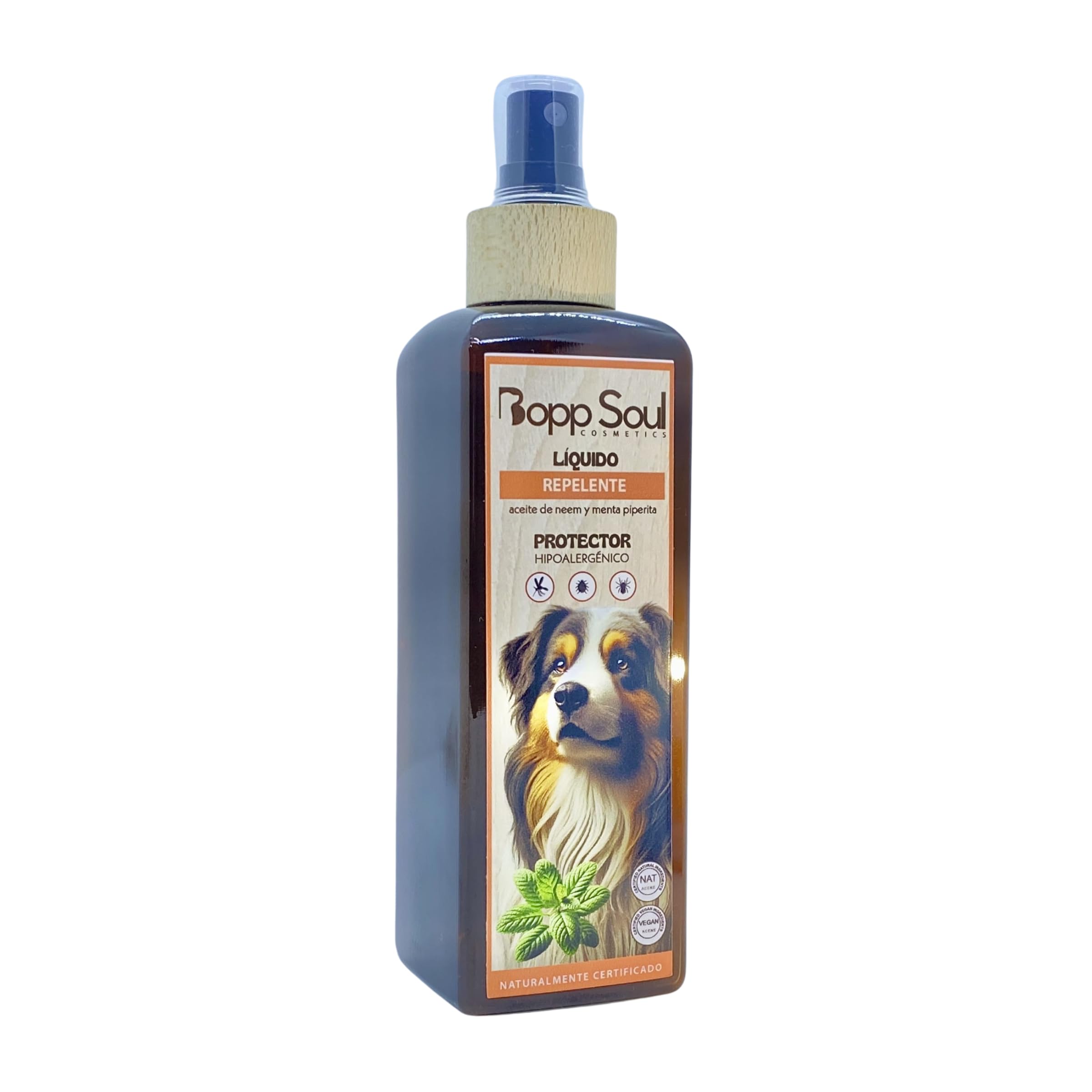 BOPP Soul | Liquido Repelente en Spray con aceites Naturales de Romero | Menta Piperita |Aceite de neem | para Perros | 300ml | Certificación ecológica, Natural y Vegana.