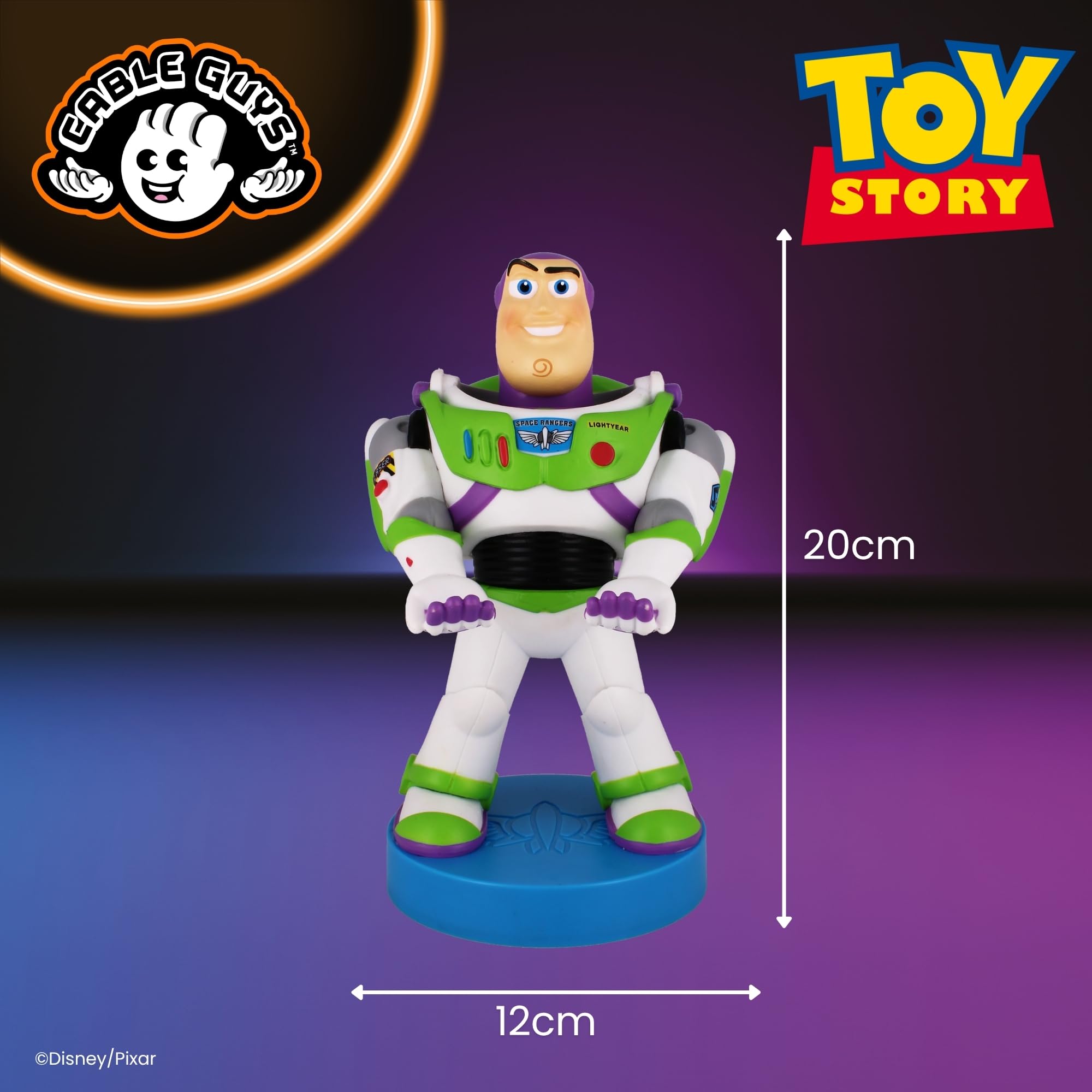 Cableguys Toy Story Buzz Lightyear Soporte Mando y Movil - Figuras Soporte para movil y Mando, Compatible con Xbox, PlayStation y la mayoría de mandos estándar, Accesorios Escritorio Gaming