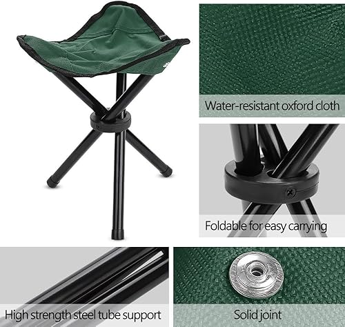 Miniatura 4 de Restokki Taburetes plegables de trípode para campamento, asiento de trípode portátil para senderismo, camping, pesca, picnic, viajes, playa,