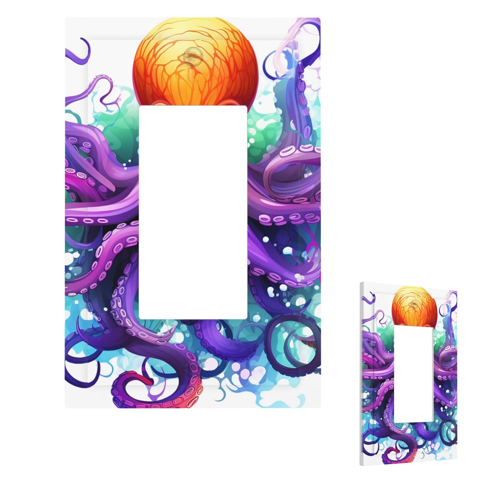 Colorful Octopus Wall Plate Cover 1 Gang, Modern Decorative Light Switch Cover Unbreakable Receptacle Outlet Covers for Living Room Bedroom Decor