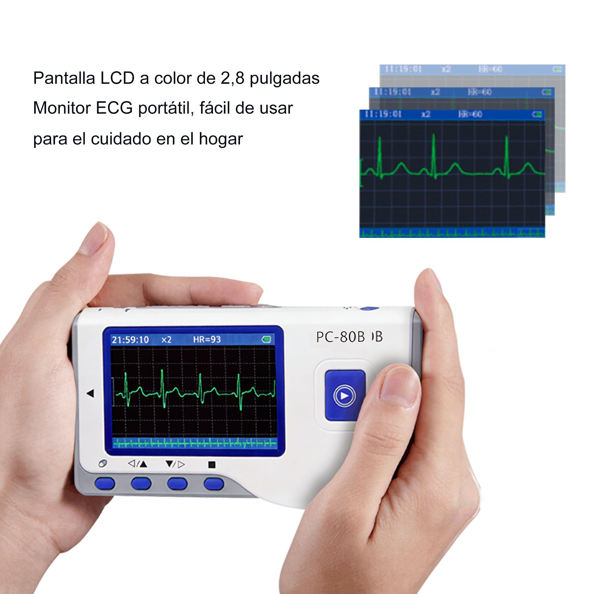 ECG Portátil de 3 Derivaciones con Análisis Algorítmico – 22 Horas de Registro Continuo, Pantalla LCD Integrada, Compatible con Mac y Windows, Ideal para Uso Doméstico