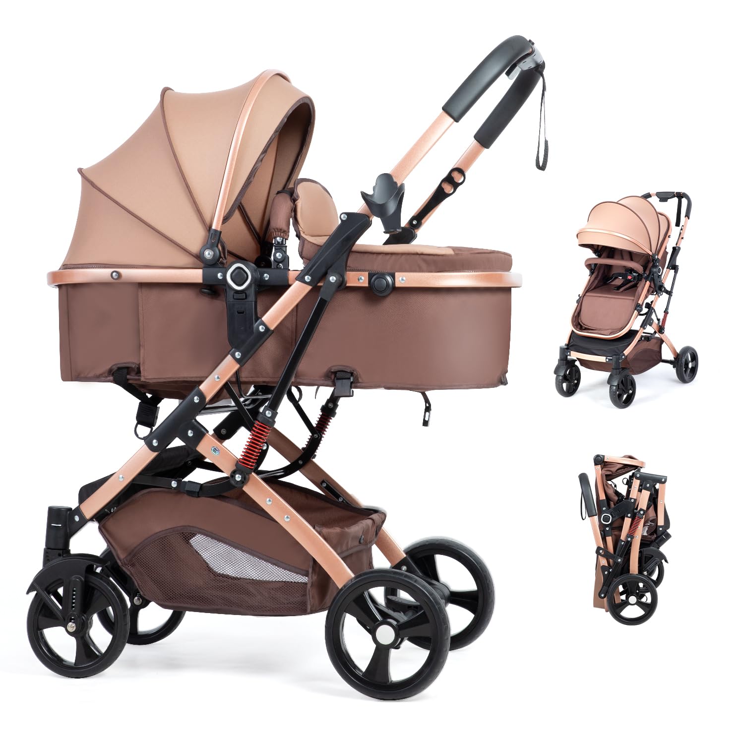 2 in 1 Baby Stroller Newborn Foldable Pushchair with Adjustable Canopy Folding High Landscape Infant Carriage, Anti-Shock Toddler Pushchair