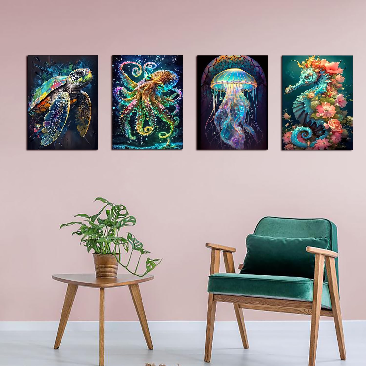 Muzagroo Art 5D Diamond Painting Kits for Adults DIY Diamond Art Kits for Beginners Turtle Diamond Dot Kits Gem Arts and Crafts for Living Room Gem Painting Bedroom 4 PCS Wall Art - Image 2