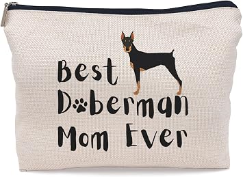 Best Doberman Mom Ever Makeup Bag, Funny Doberman Puppy Dog Cosmetic Makeup Bag for Women, Dog Lovers, Travel