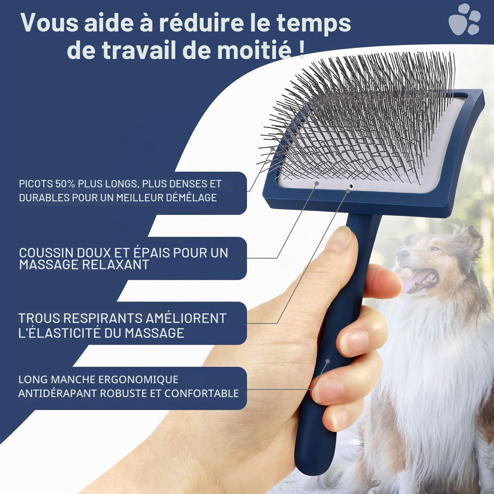 Slicker Brosse à Démêler pour Chien à Poils Longs et Mi-Longs, Kit de Toilette Slicker Brush Douce pour Goldendoodles et Caniches
