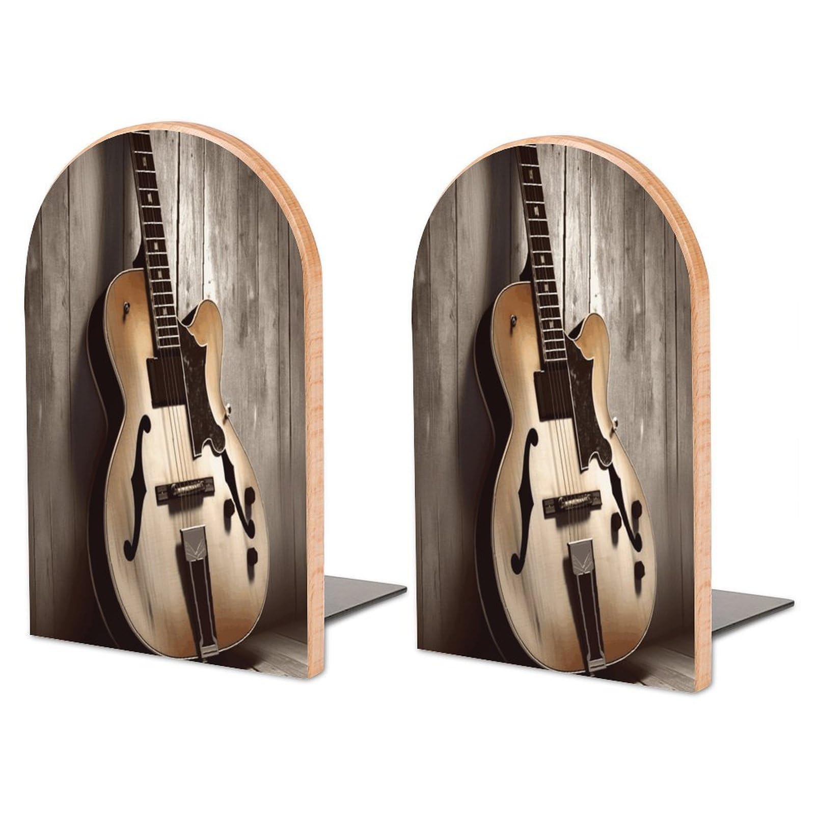 Sujetalibros de guitarra para ordenar los libros de música en el salón de casa
