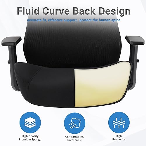 Miniatura 6 de HYLONE Silla de oficina ergonómica, silla de respaldo alto de 5 pulgadas, silla de escritorio de asiento grueso con reposabrazos ajustables, sillas