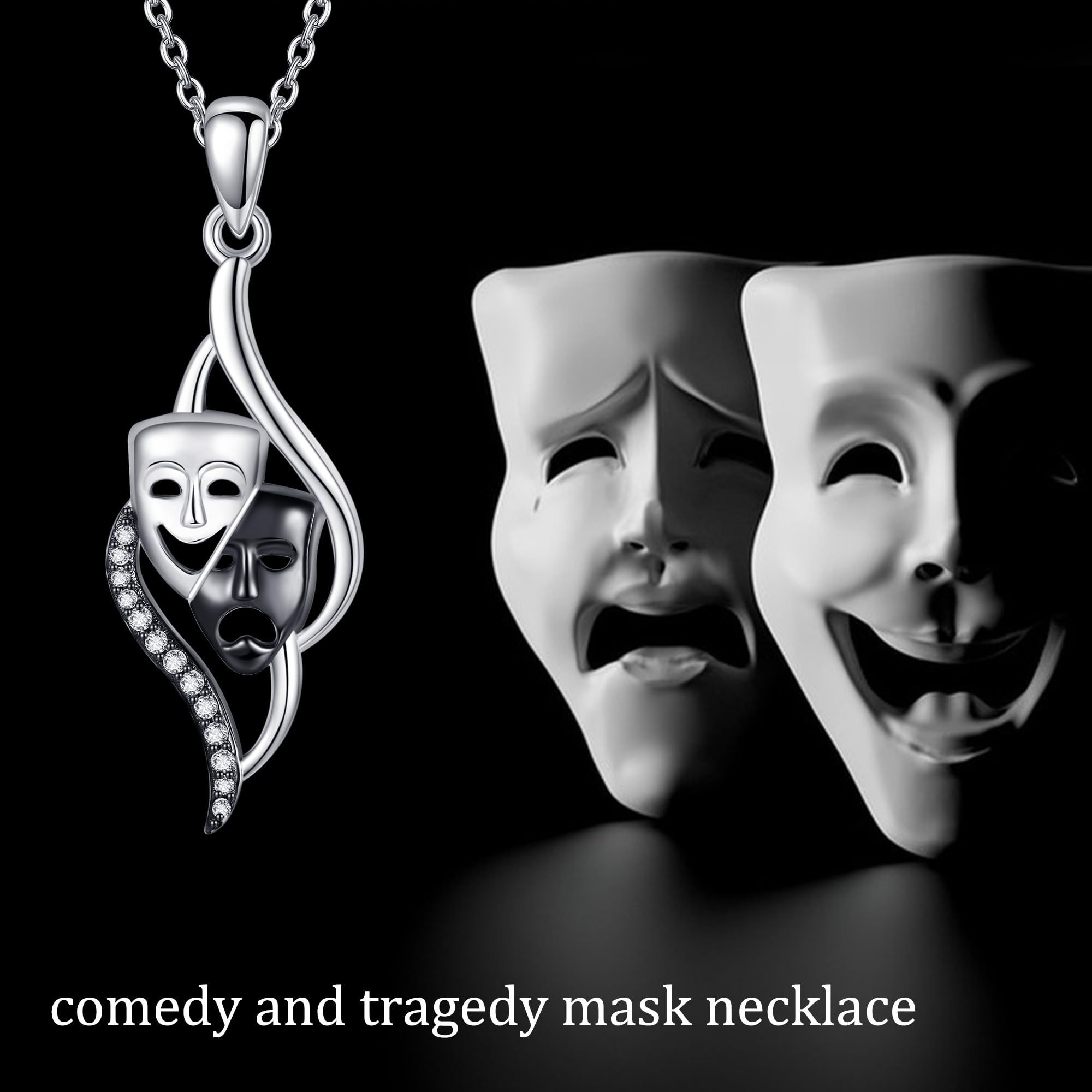 Collana con commedia e maschere tragedia in argento Sterling, per donne