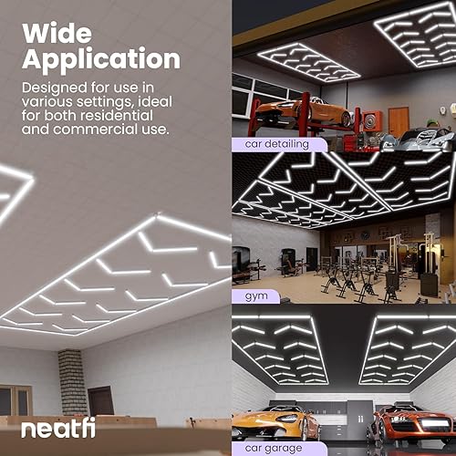 Miniatura 5 de Neatfi Luces LED de techo para garaje, 42,240 lúmenes, 6500 K, luces de techo para garaje, tiendas de automóviles, detalles de automóviles, taller,