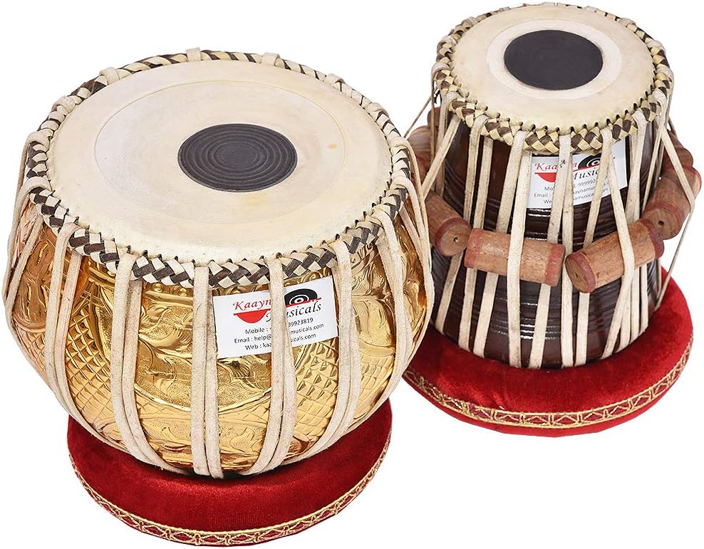 Tabla Drum Set, Golden Designer 2.5 Kg Brass Bayan, Shesham