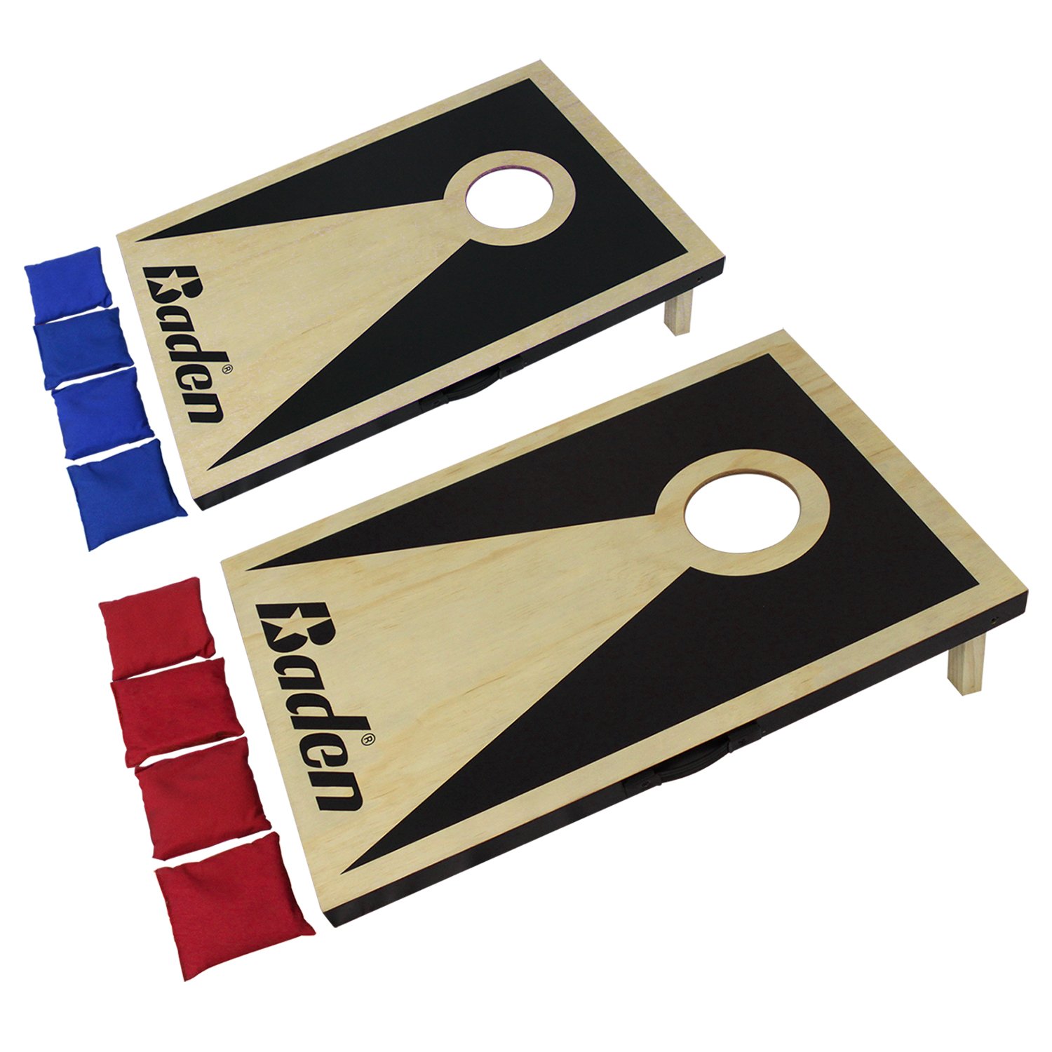 Baden Pro Series Cornhole Set (2' x 3') – 2 Solid Wood Boards with Folding Legs, 8 Weather-Resistant Bean Bags, Carry Handles & Storage – Party, Backyard, Tailgate Game – Red/Blue