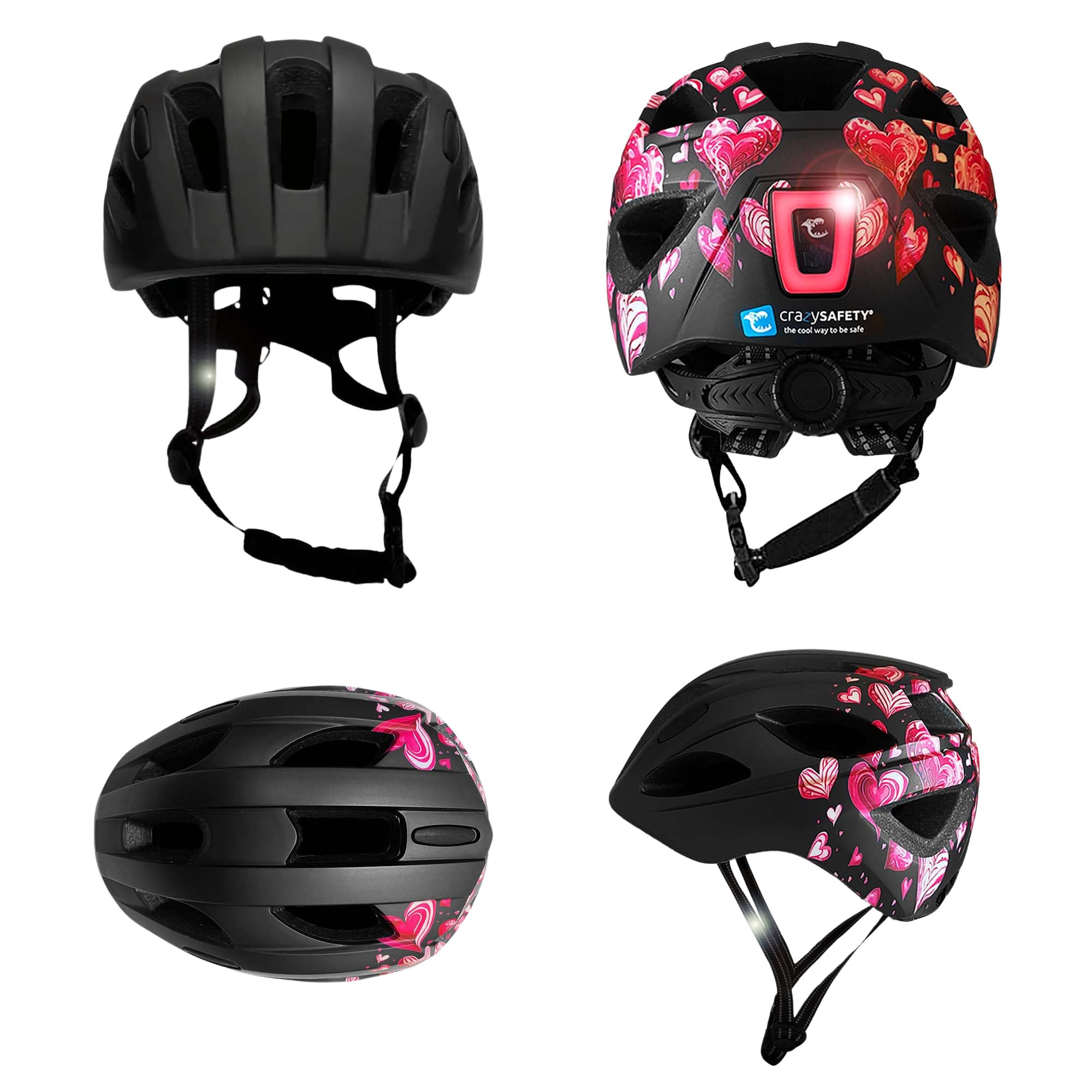 Casque vélo Enfant cœur Noir | Casque de vélo pour Enfants de 6 à 12 Ans pour vélos, Planches à roulettes, vélos Tout Terrain, Rollers, avec Coussinets Amovibles et Taille réglable |
