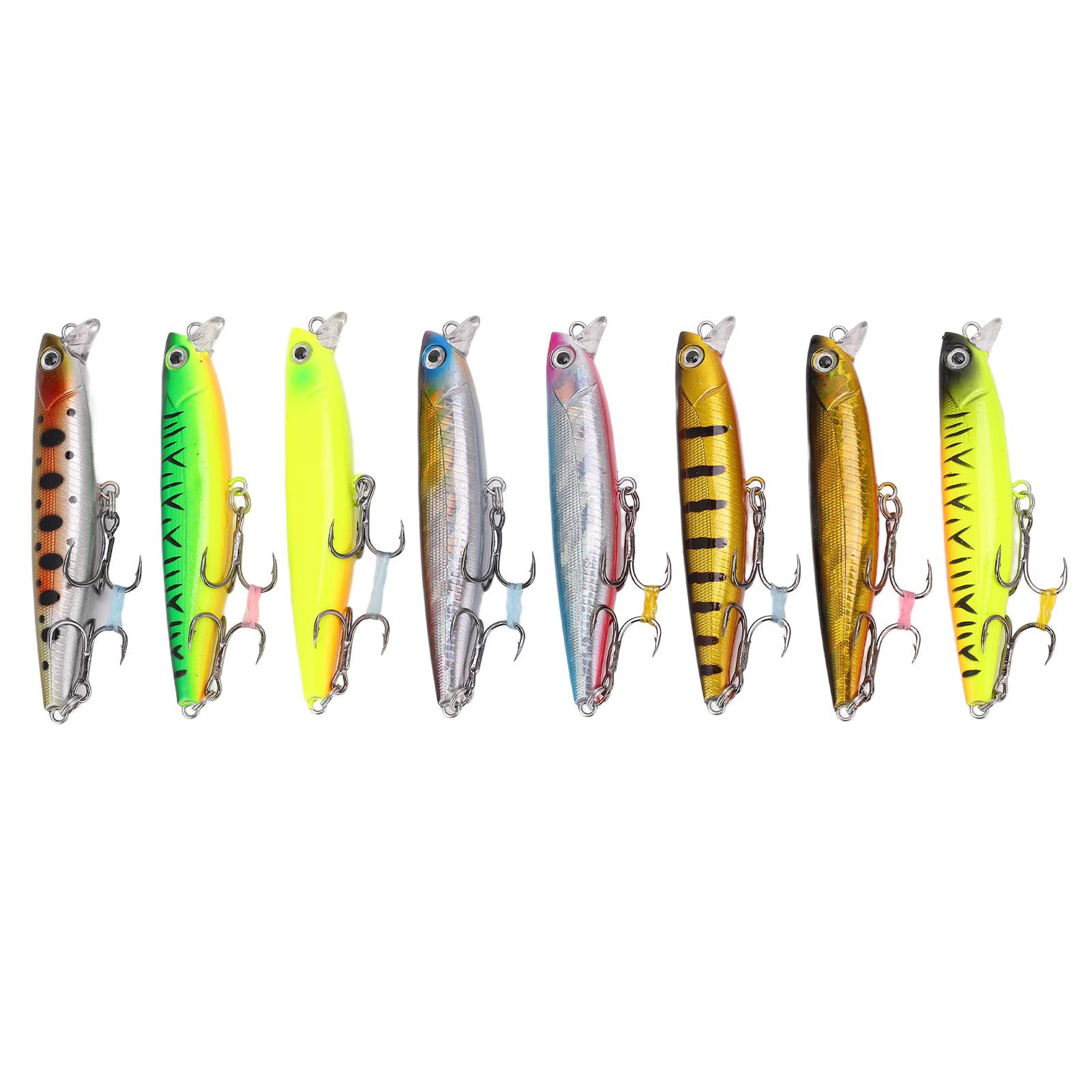 Lot de 8 leurres de pêche Minnow, appâts durs coulants VIB avec billes d'acier, hameçons pointus et yeux 3D, pour la pêche au bar, à la truite et à la perche. Longueur : 8 cm,