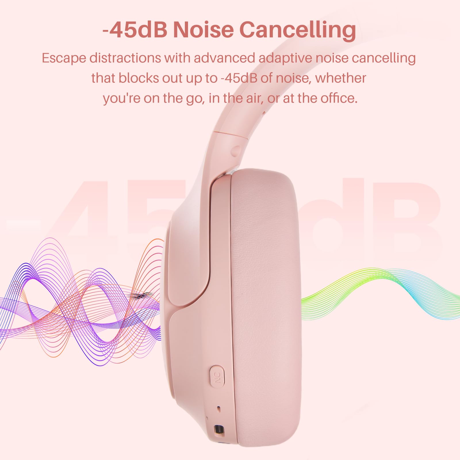 TOZO HT3 Słuchawki Bluetooth z hybrydowym ANC, 5 mikrofonów do wyraźnych połączeń, przestrzenny dźwięk Hi-Res, czas pracy 90 godzin, 32 EQ, połączenie wielopunktowe, składana konstrukcja z kablem 3,5