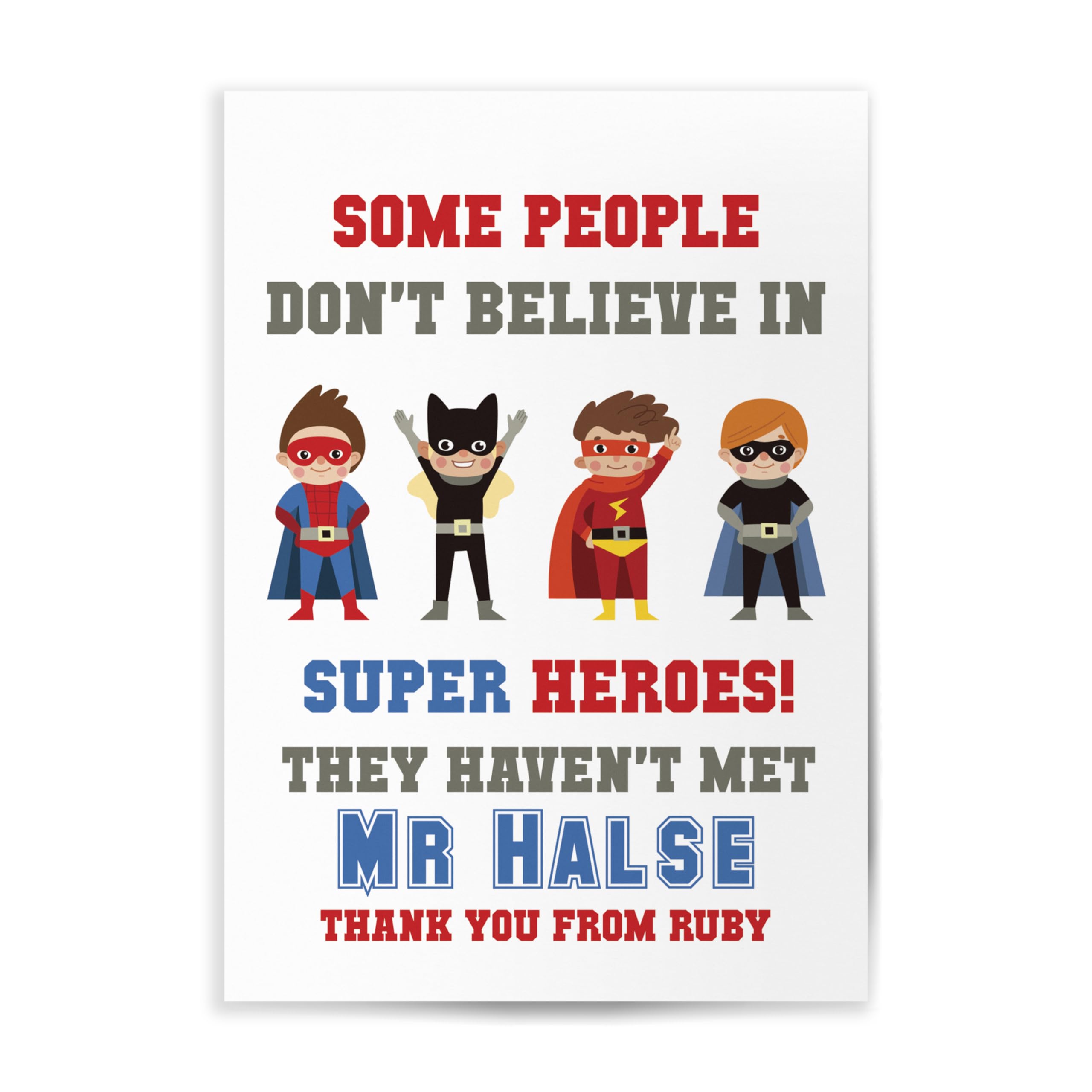 Strivee Customized Teacher Superhero Tribute: Framed Personalized Print (310gsm (Fine Art Giclée Print), 12 x 16 Inches (Print + Black Frame))