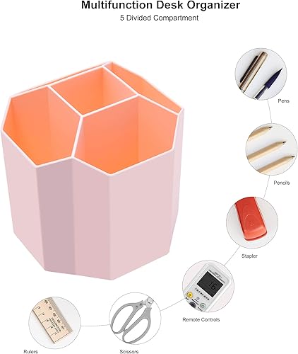 Miniatura 10 de Soporte para bolígrafos, giratorio de 360, soporte para bolígrafos de 5 rejillas para almacenamiento de suministros de oficina, organizador para