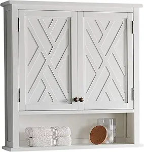 Alaterre Furniture Coventry Wall Mounted Bathroom Cabinet with Shaker-Style Doors, Adjustable Shelf & Open Storage – 27" x 29" Space-Saving Organizer for Small Bathrooms