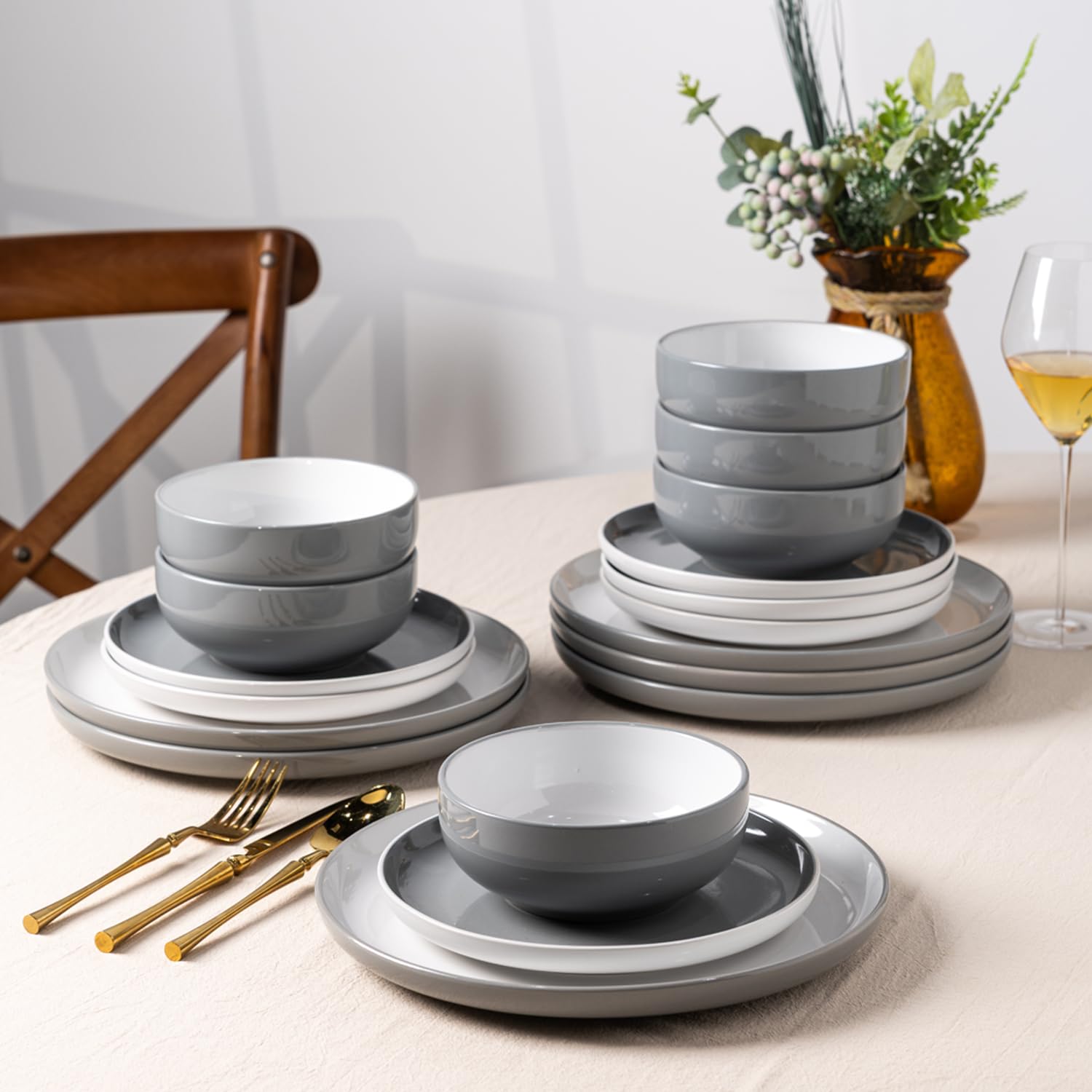 Amazon.com | GBHOME 12 Pieces Ceramic Dinnerware Set, Modern White