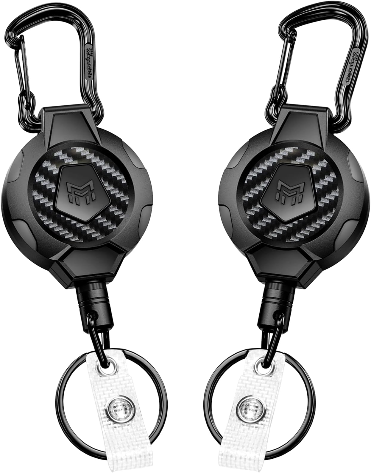 MNGARISTA Retractable Keychain Lanyard Badge Reel Holder Carabiner Clip,2PK | Heavy Duty Use,Carbon Fiber,Can Hold 10+ Keys,31.5" Stainless Steel Cable, For Security and Daily Work Use