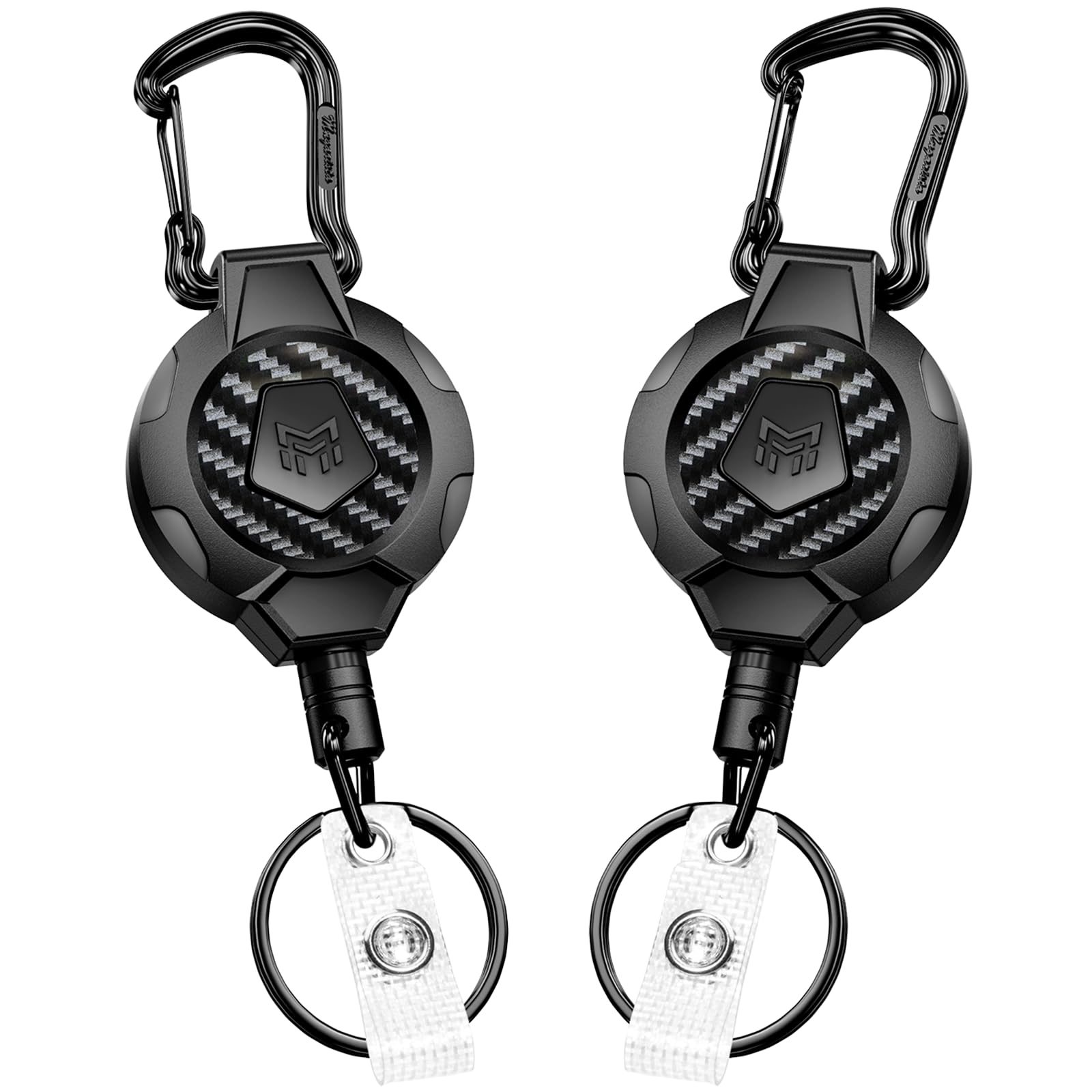 MNGARISTA 2-Pack Retractable Keychain, Heavy Duty 10 OZ Retraction 3K Carbon Fiber ID Badge Reel, Carabiner Badge Holder Hook Upgraded 31.5" Stainless Steel Cord Lanyard with Clip Strap and Key Ring