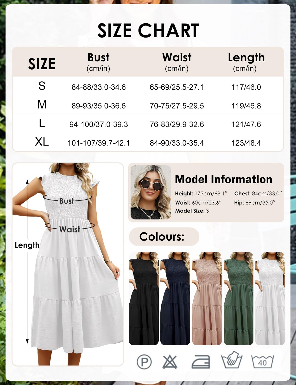 CMTOP Sommerkleid Damen Lang Kleider Sommer Casual Flatterärmel Strandkleid Rüschen Gerüschte Maxikleid Rundhals Elastische Taille Sommerkleider Knielang Gestuftes A Linien Kleid