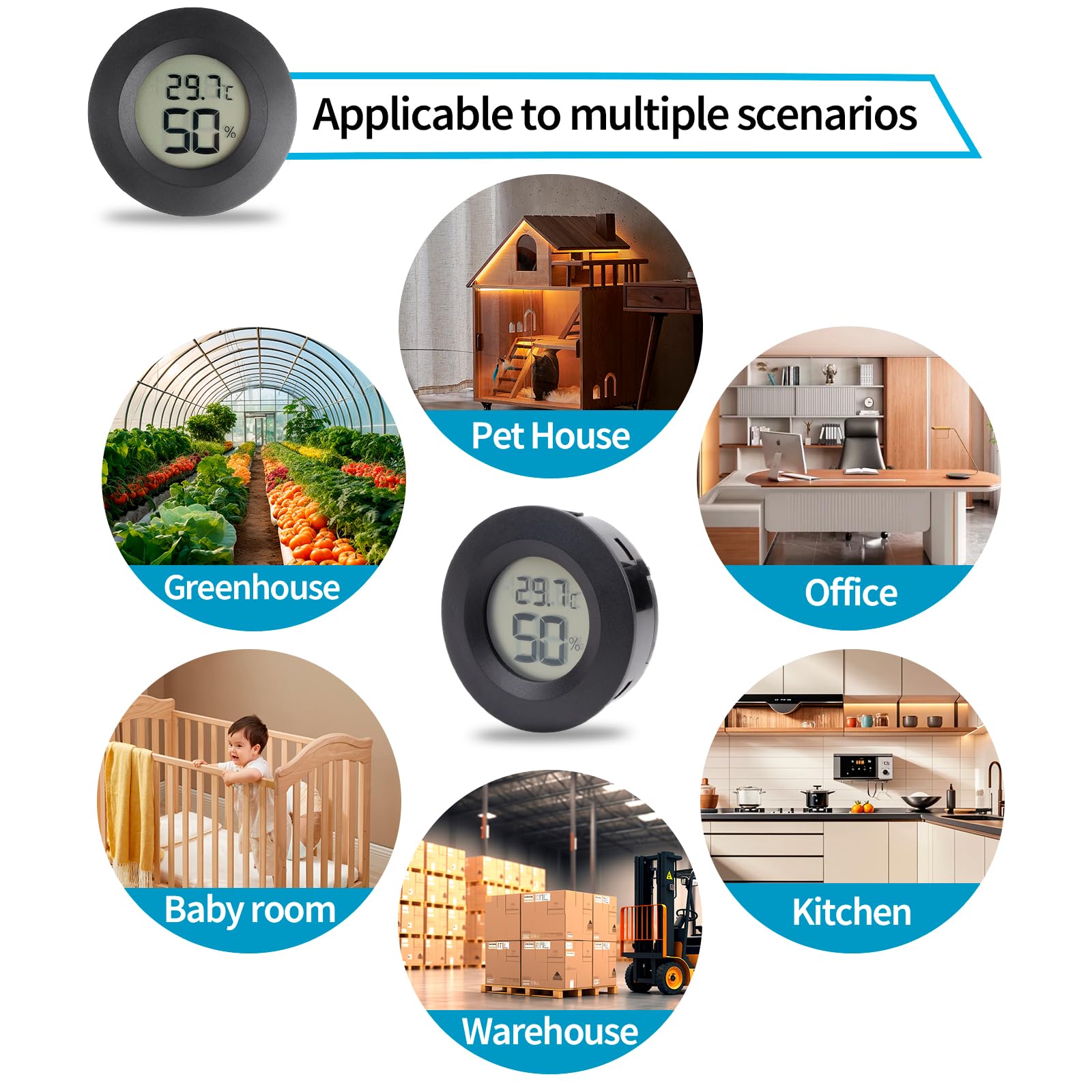6 pièces mini hygromètre thermomètre, hygromètre numérique LCD, petit hygromètre d'intérieur appareil de mesure de la température, moniteur de température et d'humidité pour la maison, les reptiles