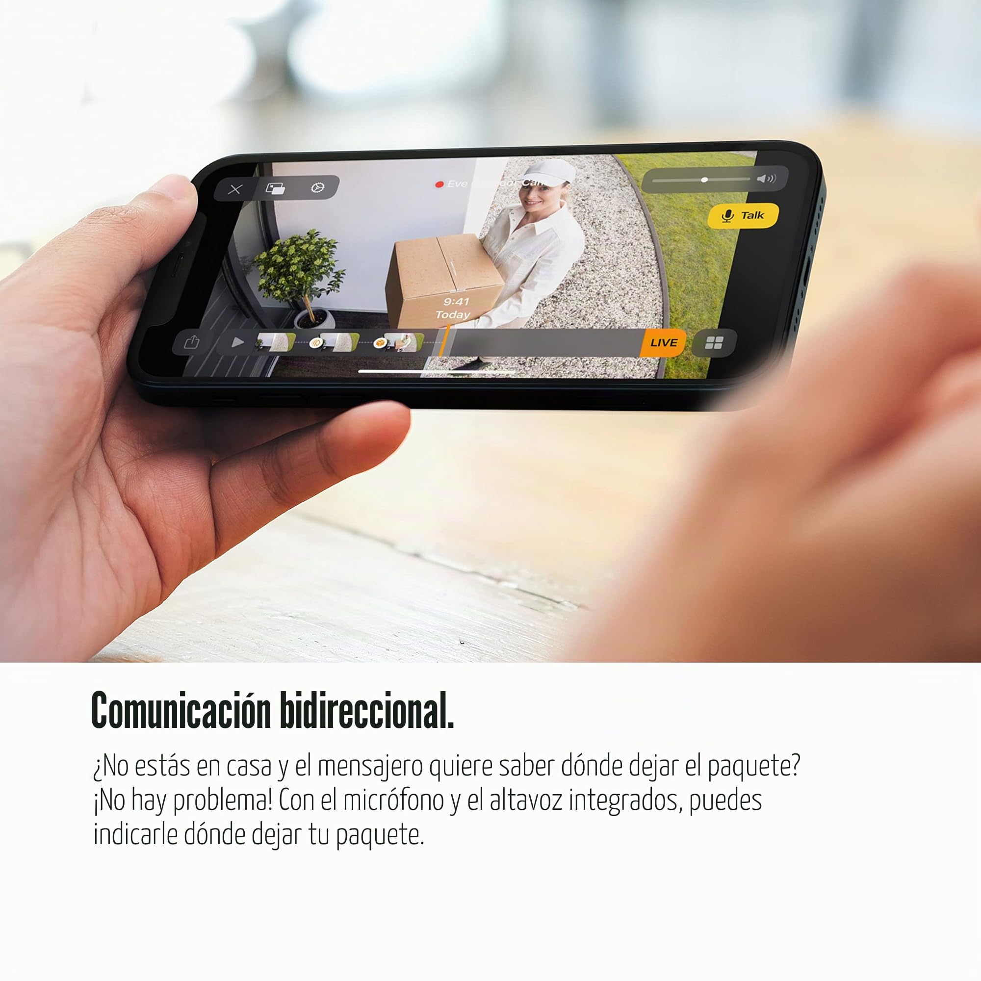 Eve Outdoor Cam – cámara segura con foco, máxima seguridad y privacidad (HomeKit Secure Video), 1080p, visión nocturna, Wi-Fi (2,4 GHz), sensor de movimiento, comunicación bidireccional