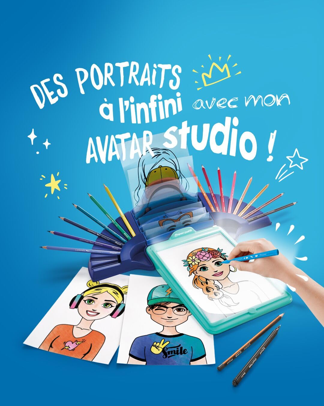 Maped Avatar Estudio Caja de Luz Creativa - Set de Manualidades para Niños con Luz LED y 36 Plantillas para Calcar y Colorear - Fomenta la Motricidad y Creatividad - Ideal para Dibujar Avatares