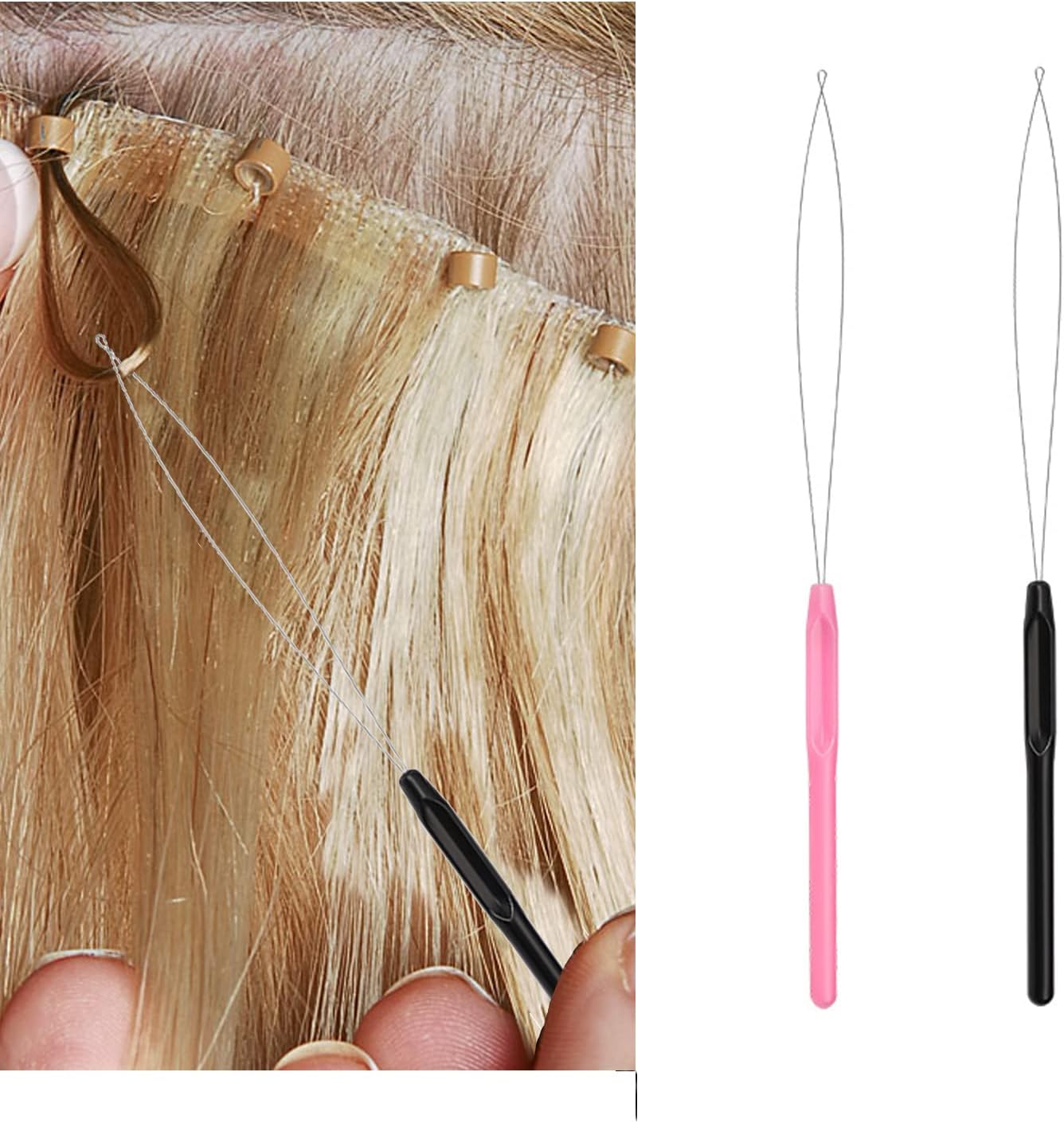 Hair Extension Needle Loop Threader Pulling Hook Tool and Bead Device