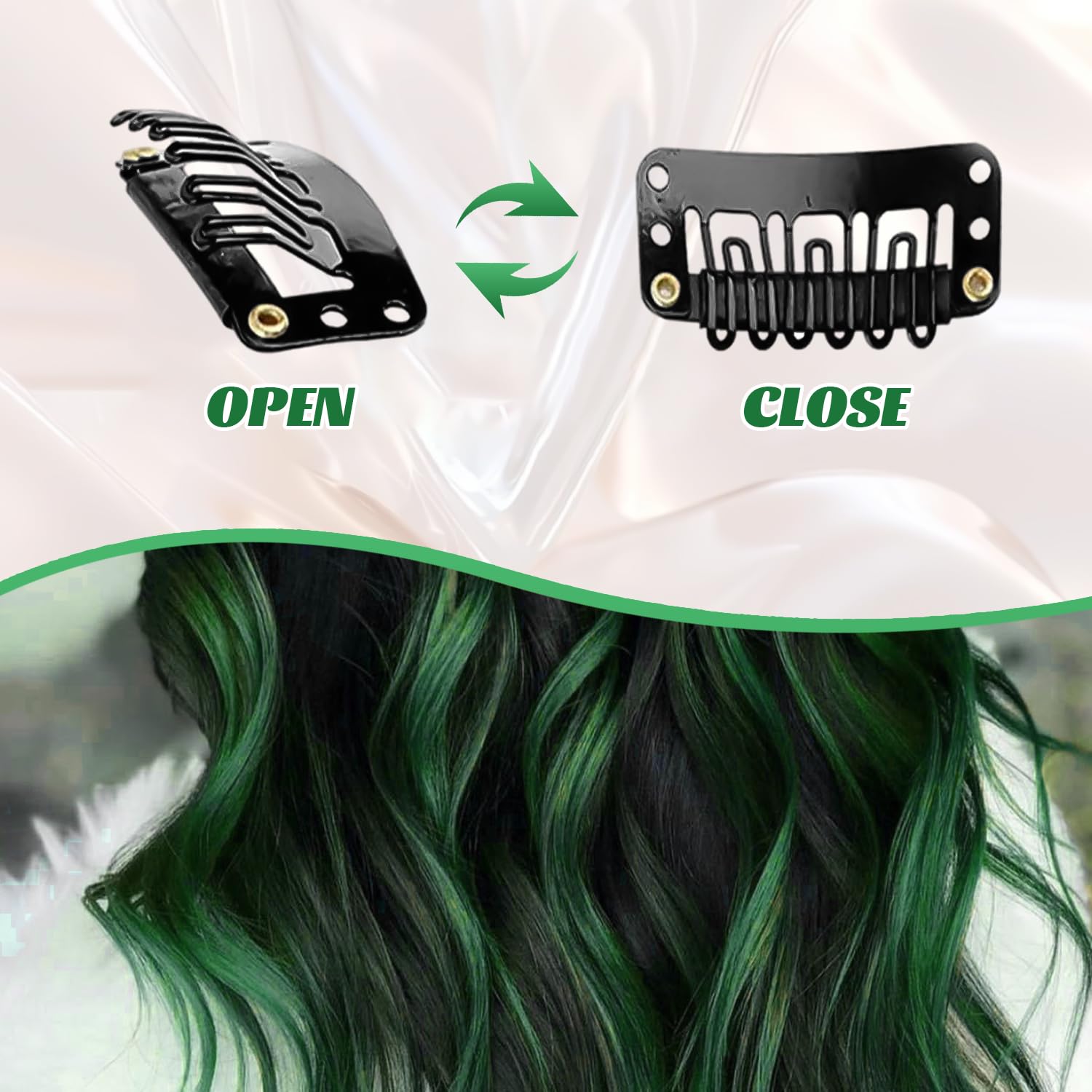 10 Pcs Coloured Hair Extensions, Dark green, 22 inch - Image 4