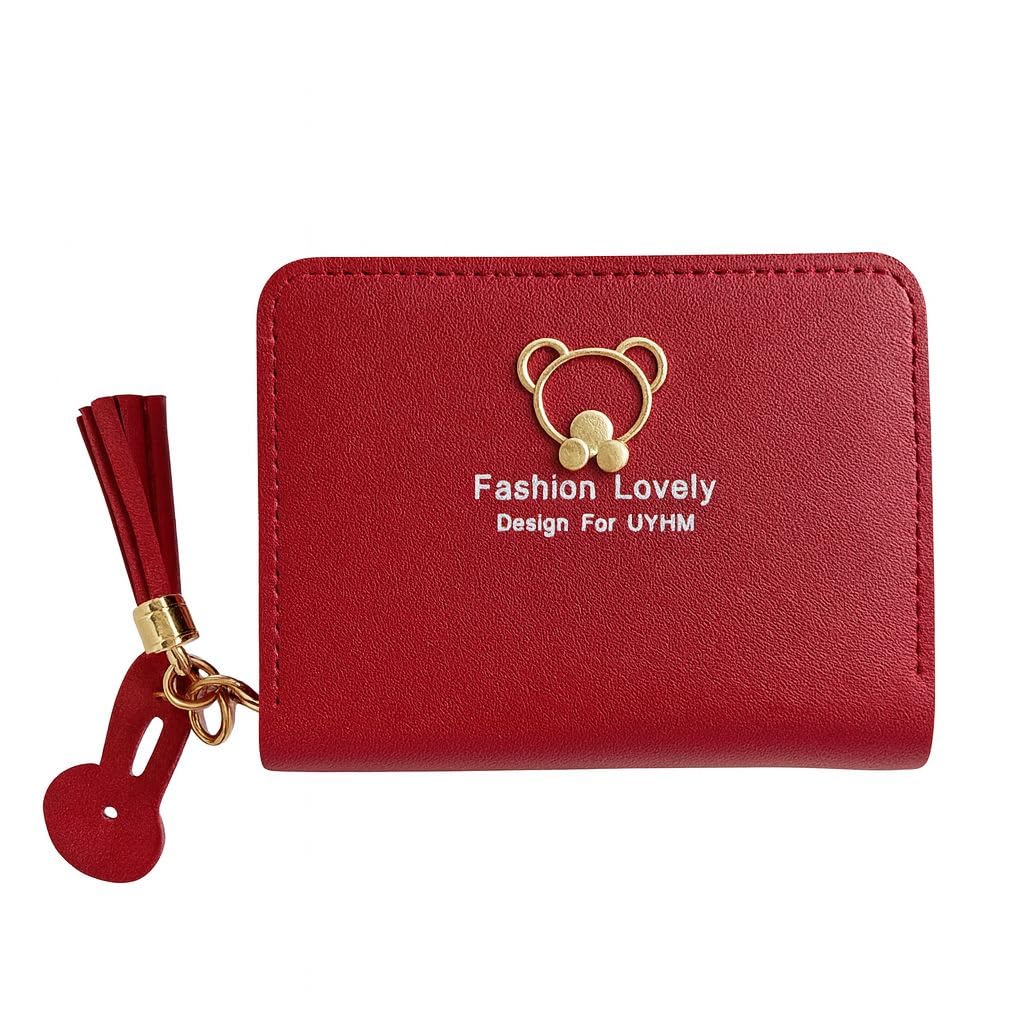 Women's Wallet Short Cute Bear Tassel Coin Purse Zipper Bag(Red)-image-32
