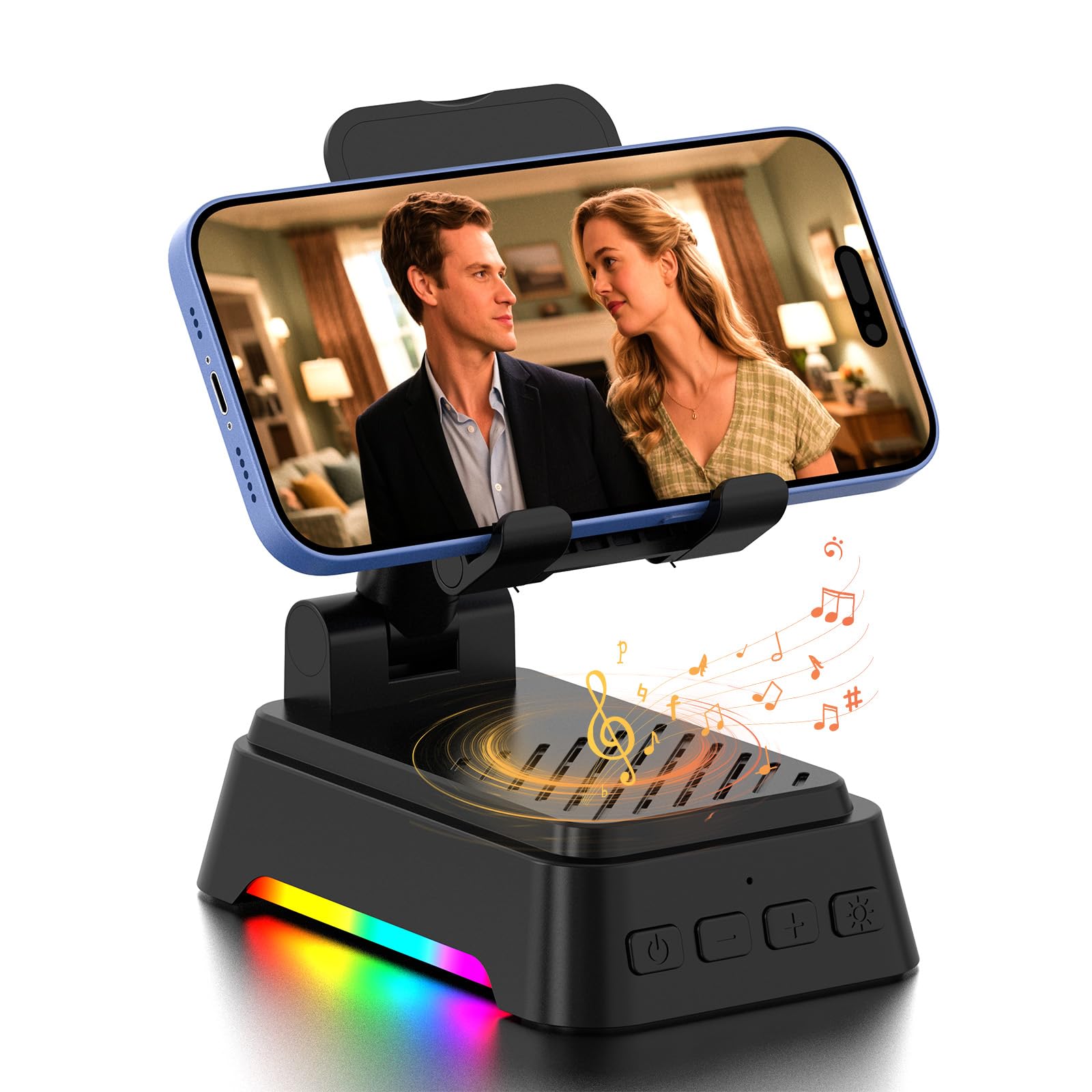 Altavoz Bluetooth con Soporte Movil Mesa y Luz Nocturna,Altavoz Portatil Bluetooth con Soporte Móvil Mesa Ajustable para iPhone/Samsung/iPad, Regalos Originales para Hombre y Mujer